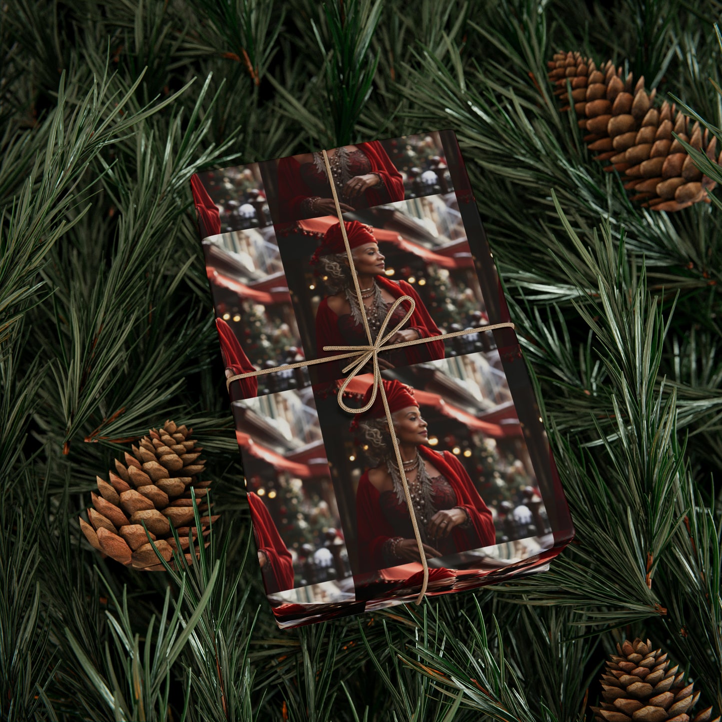 Afro-Centric Queen Claus Holiday Wrapping Paper - Dark & Rich Textured Design