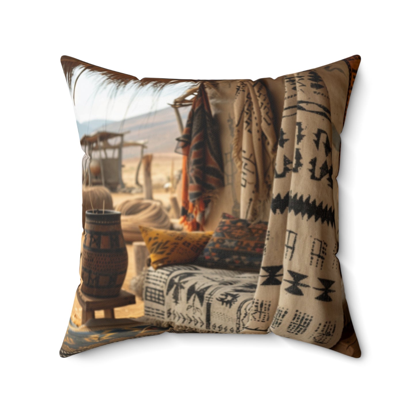 African Mud Cloth Design Square Pillow