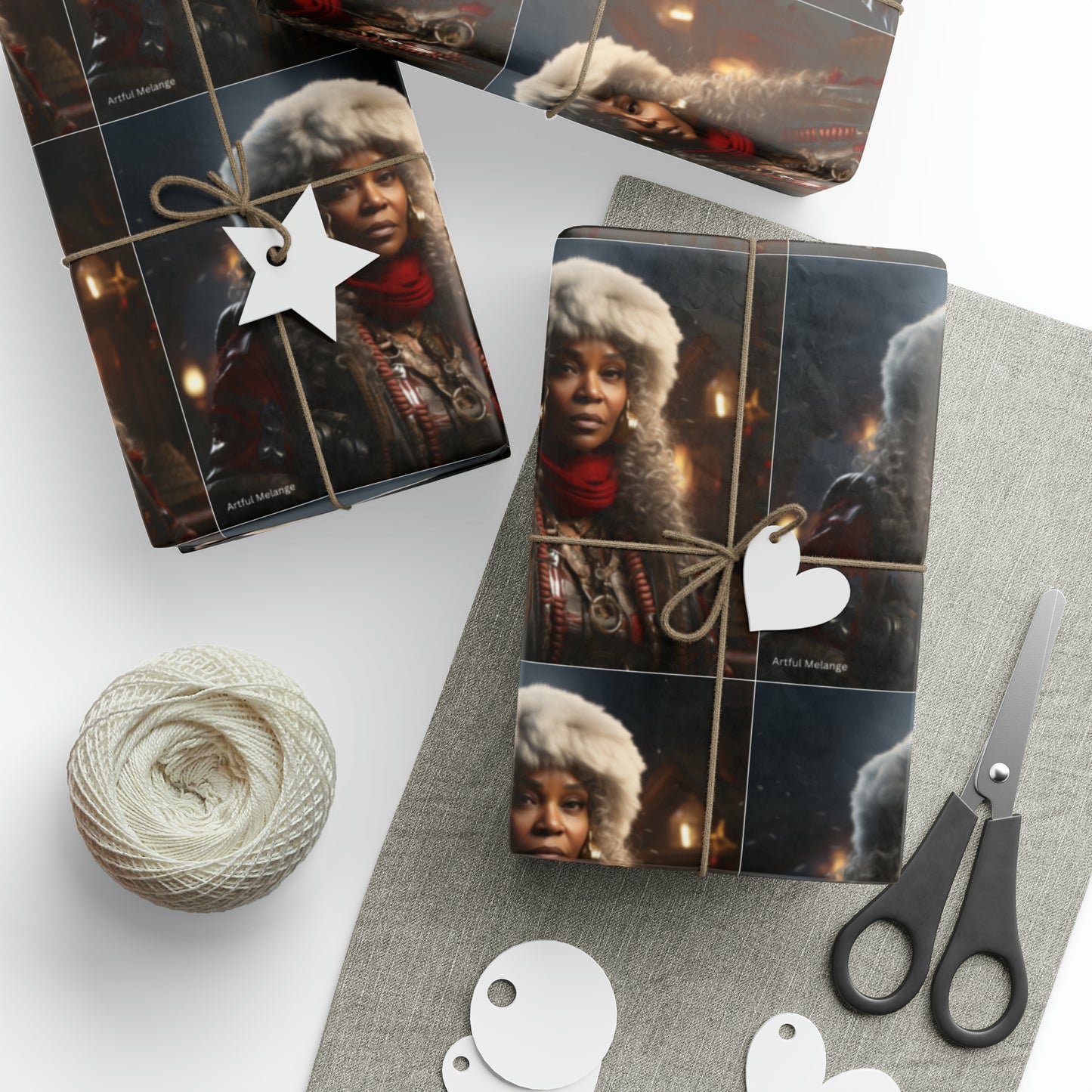 Afro-Centric Queen Claus Holiday Wrapping Paper - Dark & Rich Textured Design