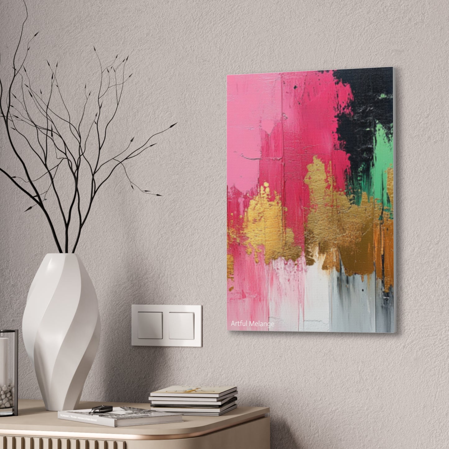 Acrylic Abstract Canvas Print - Homage To The Divine Nine/Pink Green Black and Gold 8