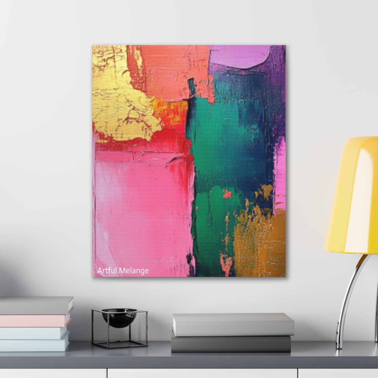 Acrylic Abstract Canvas Print - Homage to the Divine Nine/Pink Green Purple and Gold 1