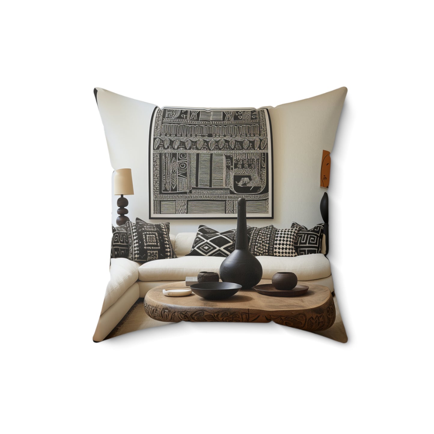 African Mud Cloth Design Square Pillow