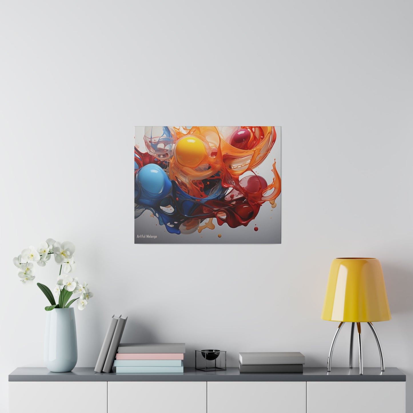 Colorful Balloon-Inspired Matt Canvas Print with Sweeping Acrylic Brush Strokes