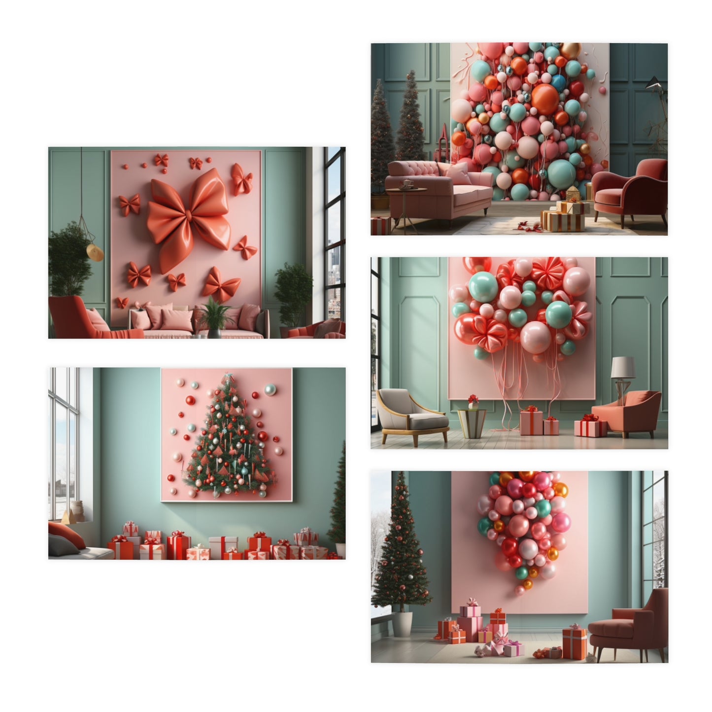 Euphoric Elegance: Vibrant Holiday Greeting Card Set (5-Pack)