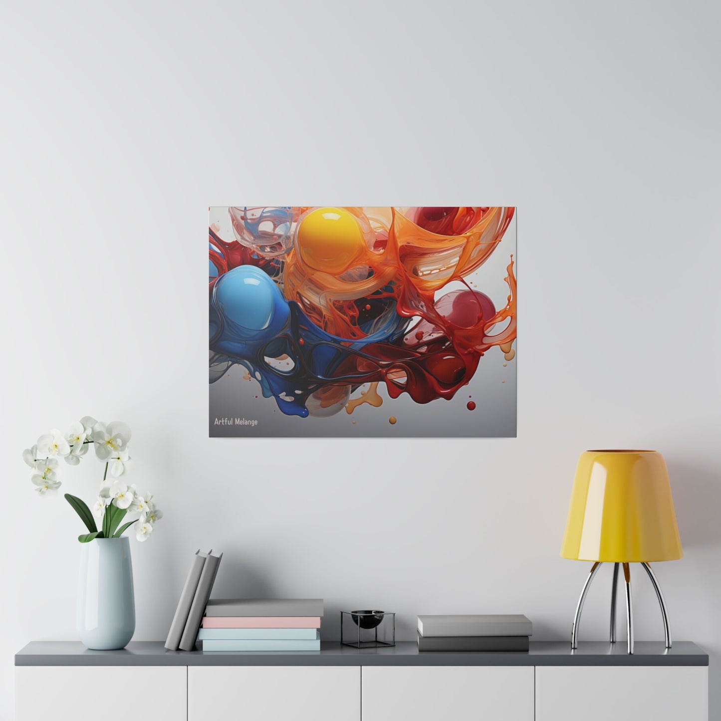 Colorful Balloon-Inspired Matt Canvas Print with Sweeping Acrylic Brush Strokes