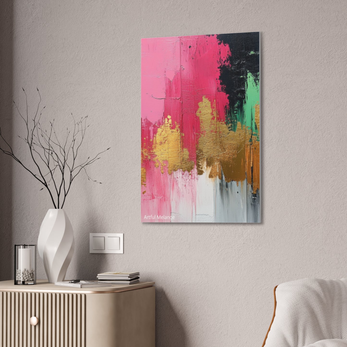 Acrylic Abstract Canvas Print - Homage To The Divine Nine/Pink Green Black and Gold 8