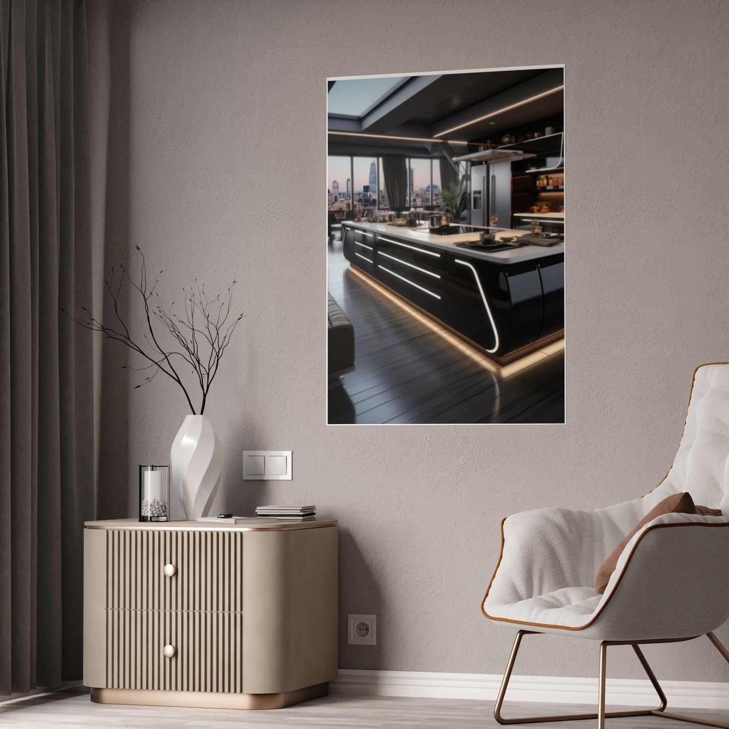 Urban Chic Meets Nature's Calm- Modern Kitchen Poster