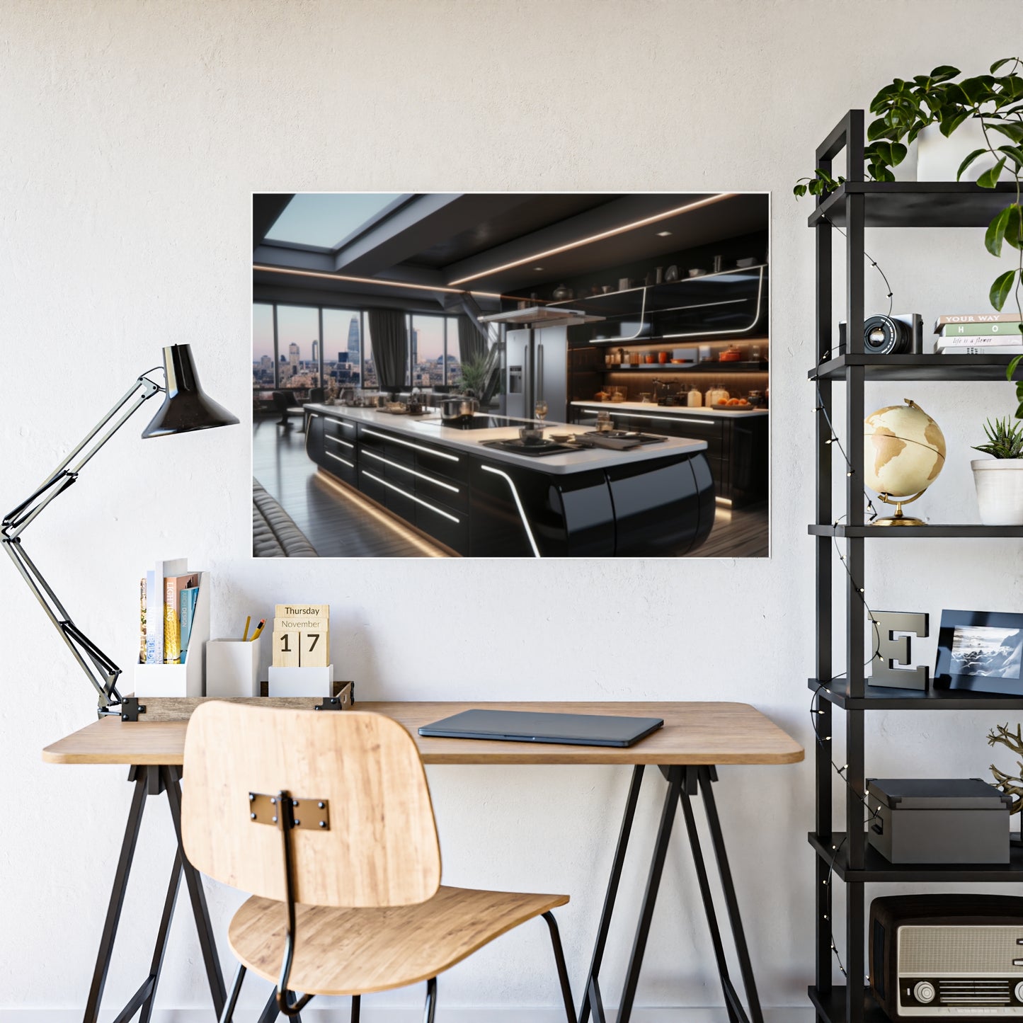 Urban Chic Meets Nature's Calm- Modern Kitchen Poster