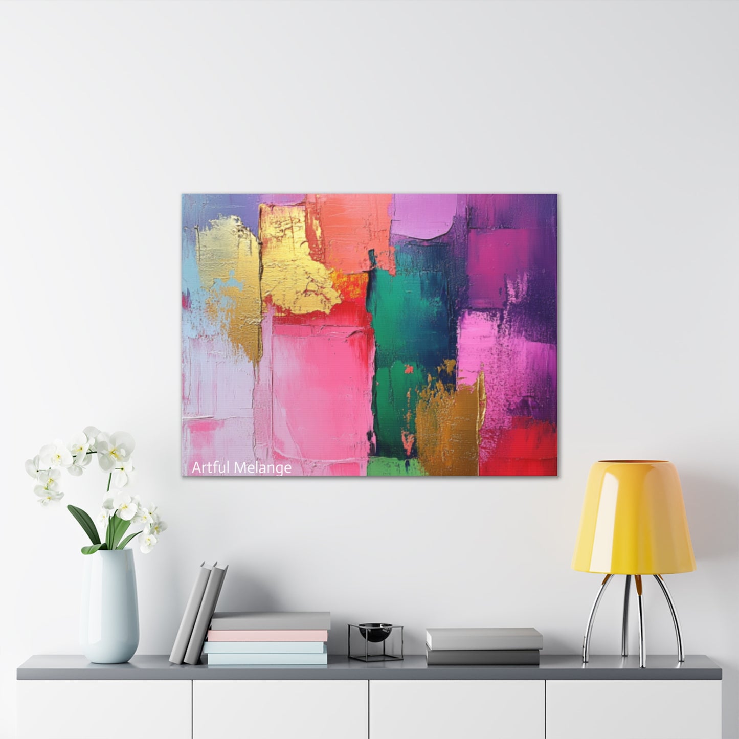 Acrylic Abstract Canvas Print - Homage to the Divine Nine/Pink Green Purple and Gold 1