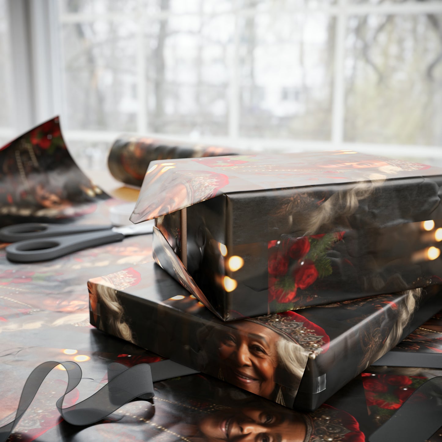 Afro-Centric Queen Claus Holiday Wrapping Paper - Dark & Rich Textured Design