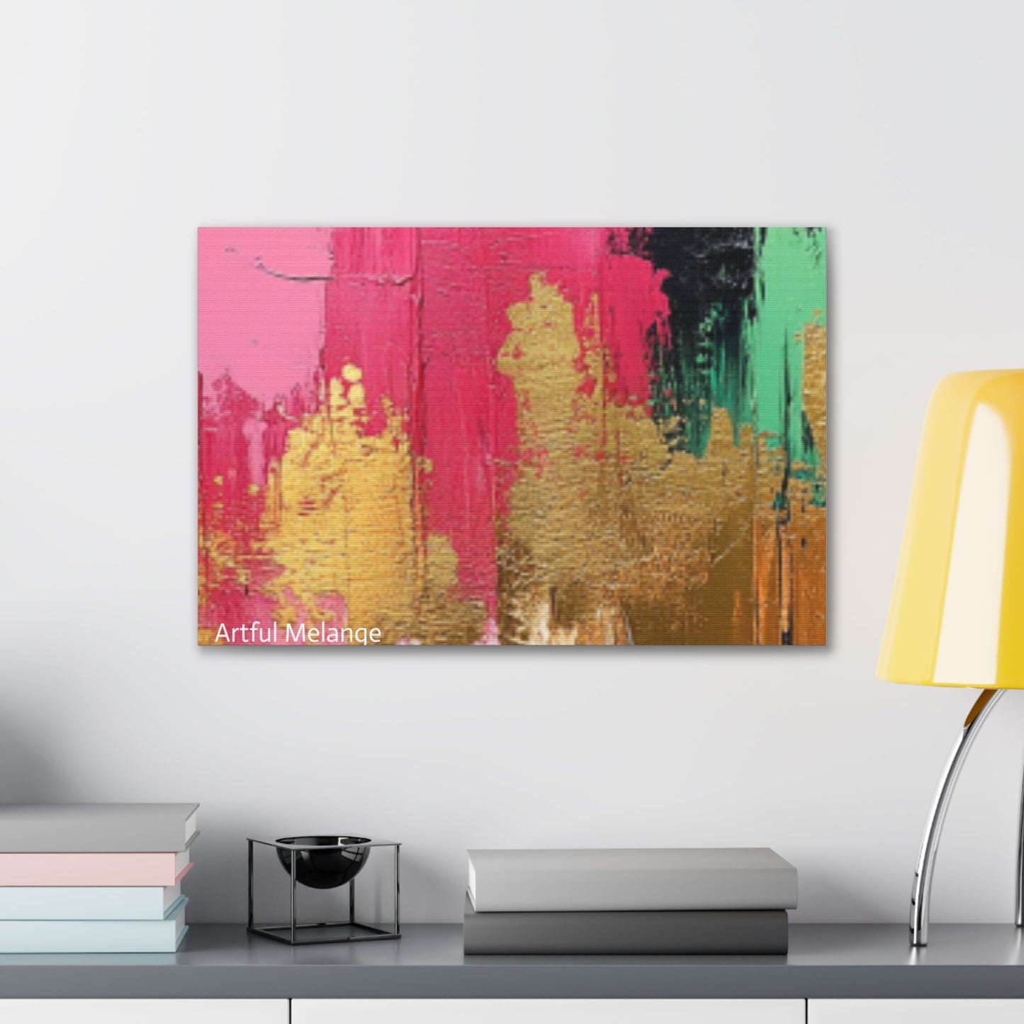 Acrylic Abstract Canvas Print - Homage To The Divine Nine/Pink Green Black and Gold 8