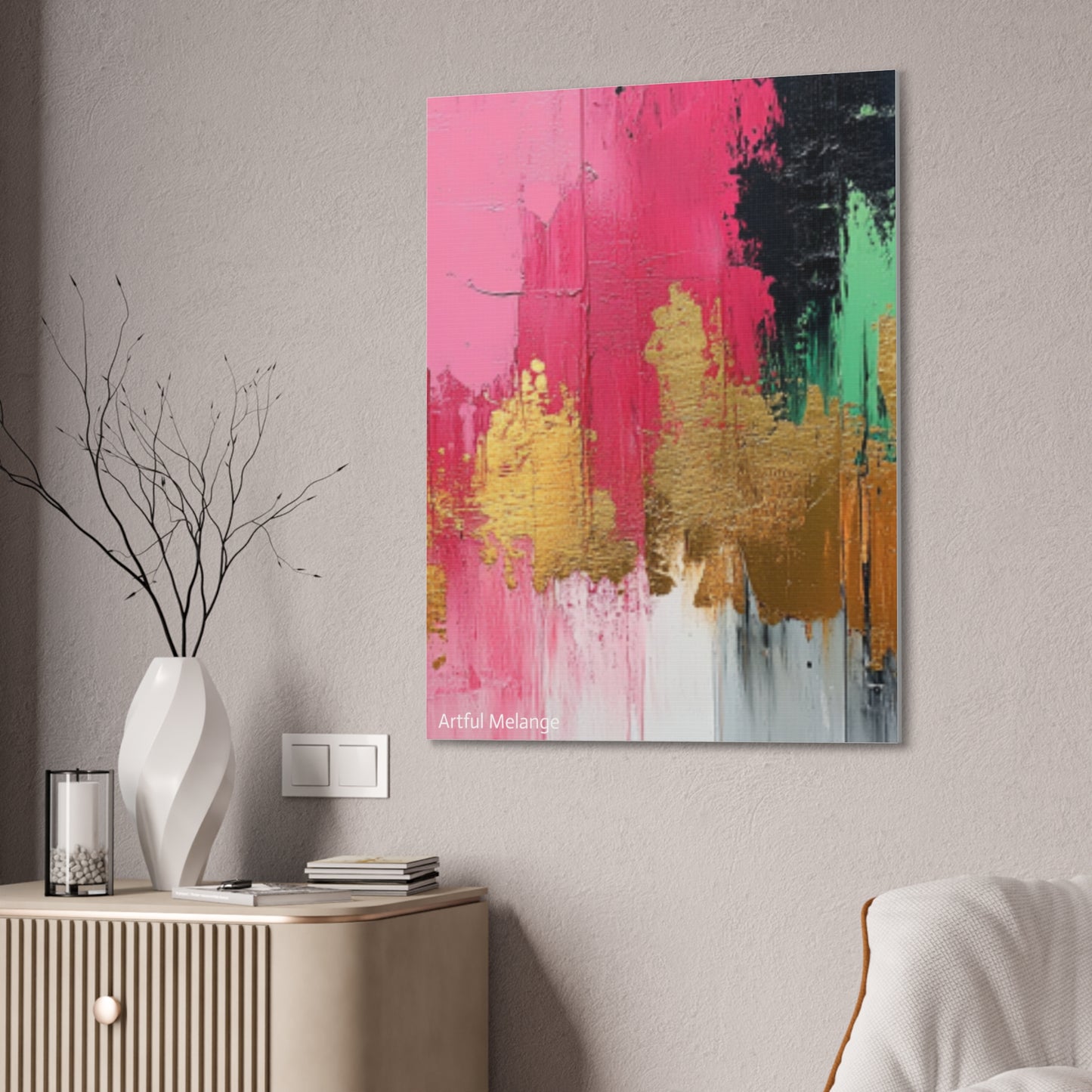 Acrylic Abstract Canvas Print - Homage To The Divine Nine/Pink Green Black and Gold 8