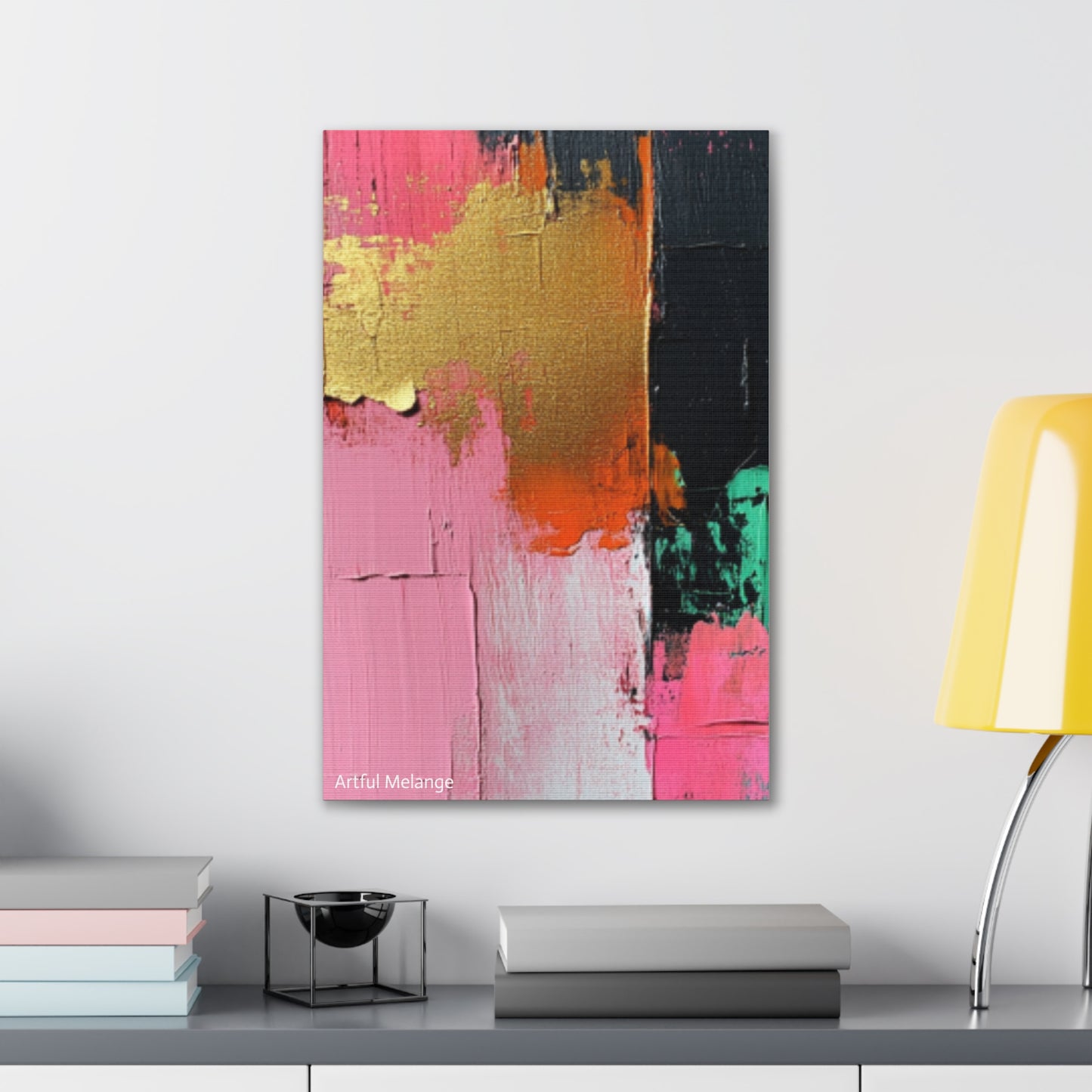 Acrylic Abstract Canvas Print - Homage to the Divine Nine/Pink Green Black and Gold 7