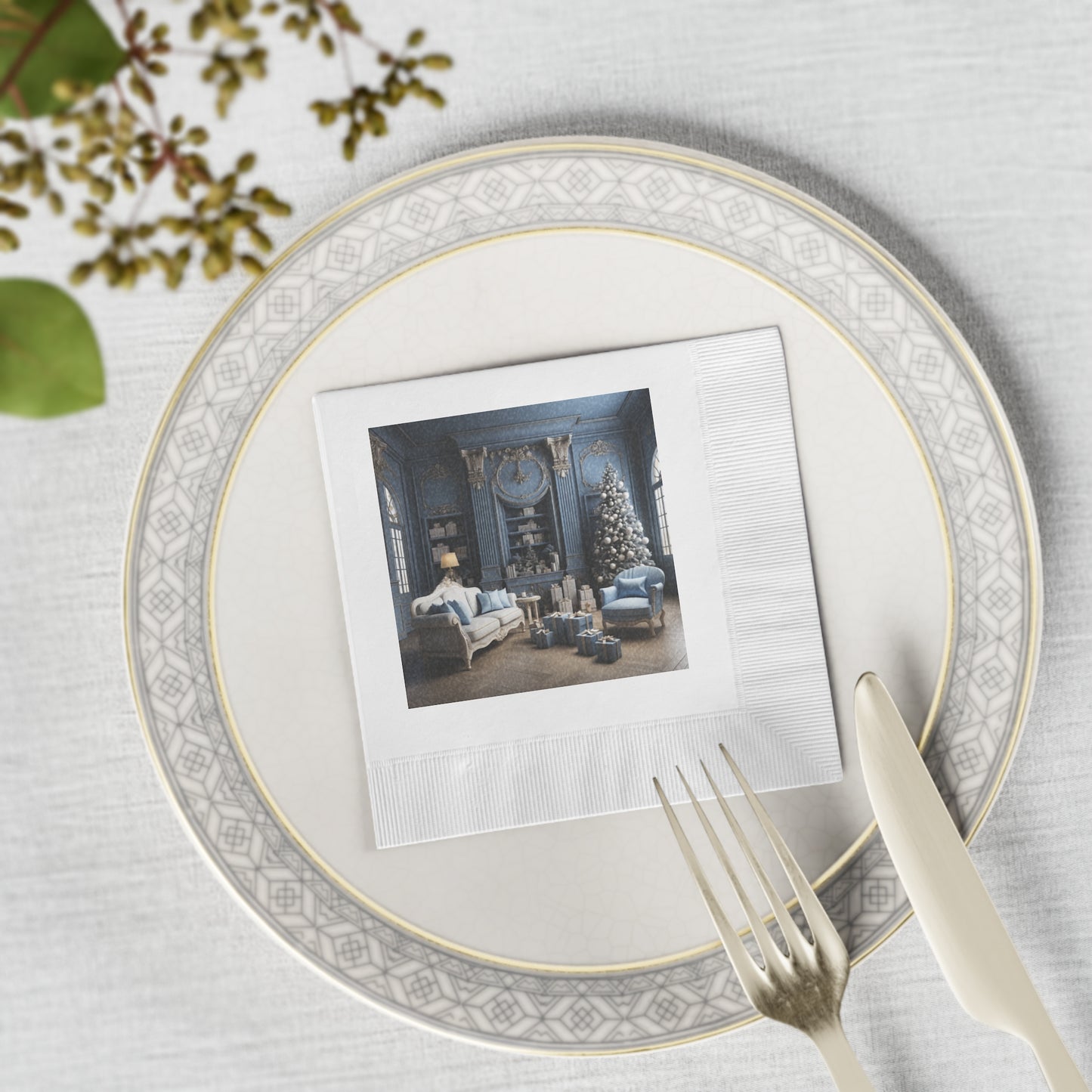 Elegance in Blue and White Holiday Napkin Set