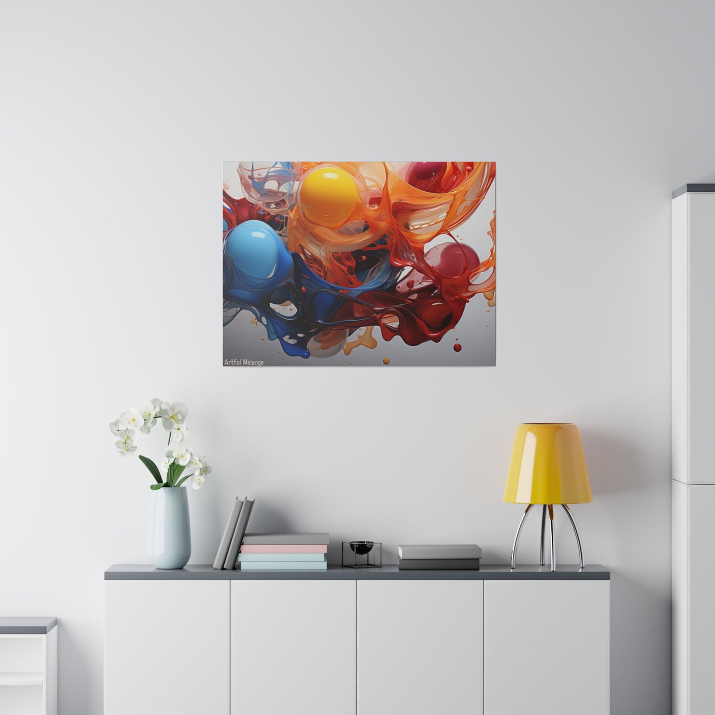 Colorful Balloon-Inspired Matt Canvas Print with Sweeping Acrylic Brush Strokes