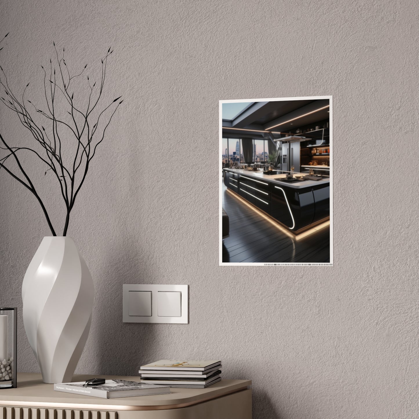 Urban Chic Meets Nature's Calm- Modern Kitchen Poster