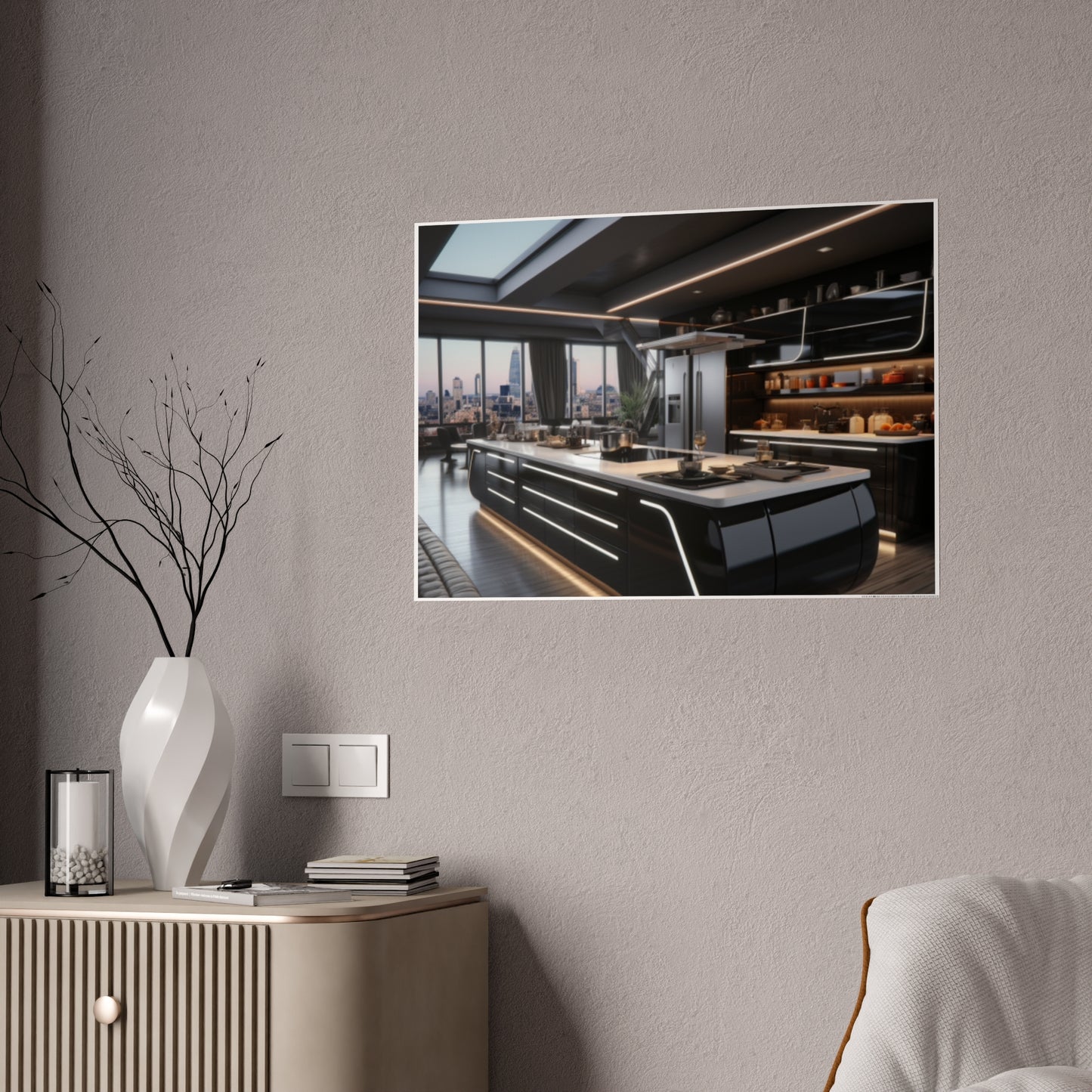 Urban Chic Meets Nature's Calm- Modern Kitchen Poster