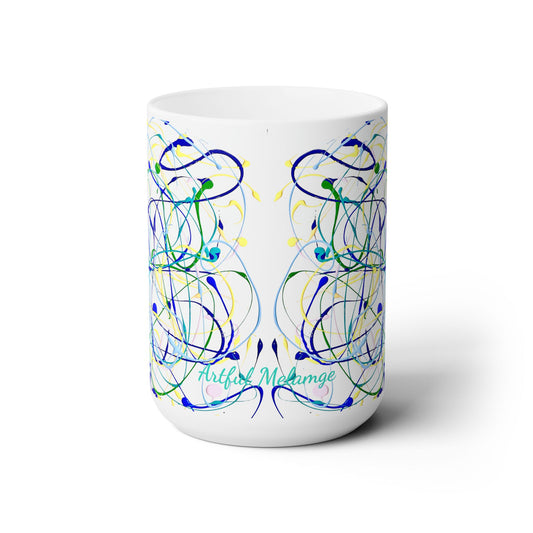 Artsy Abstract Ceramic Mug Blue 15oz