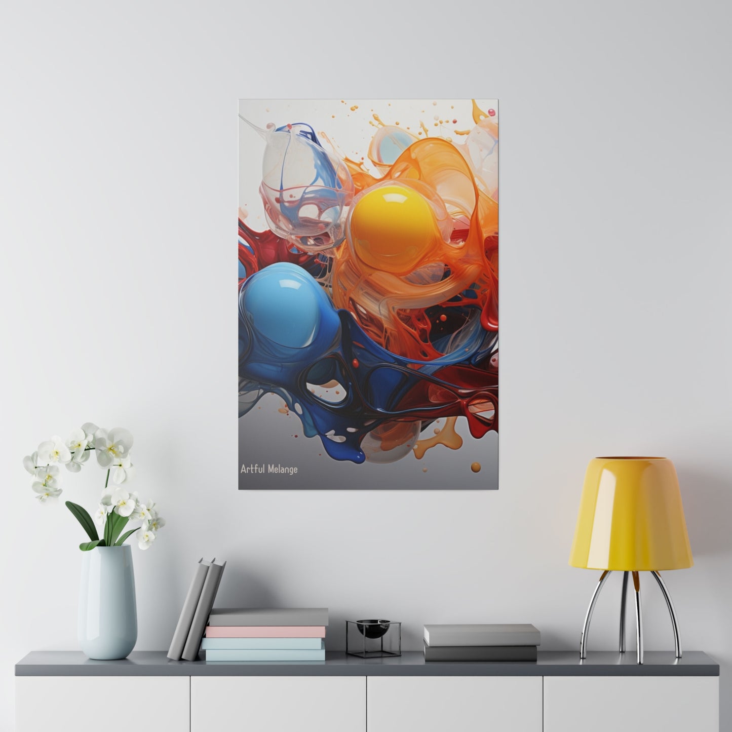 Colorful Balloon-Inspired Matt Canvas Print with Sweeping Acrylic Brush Strokes