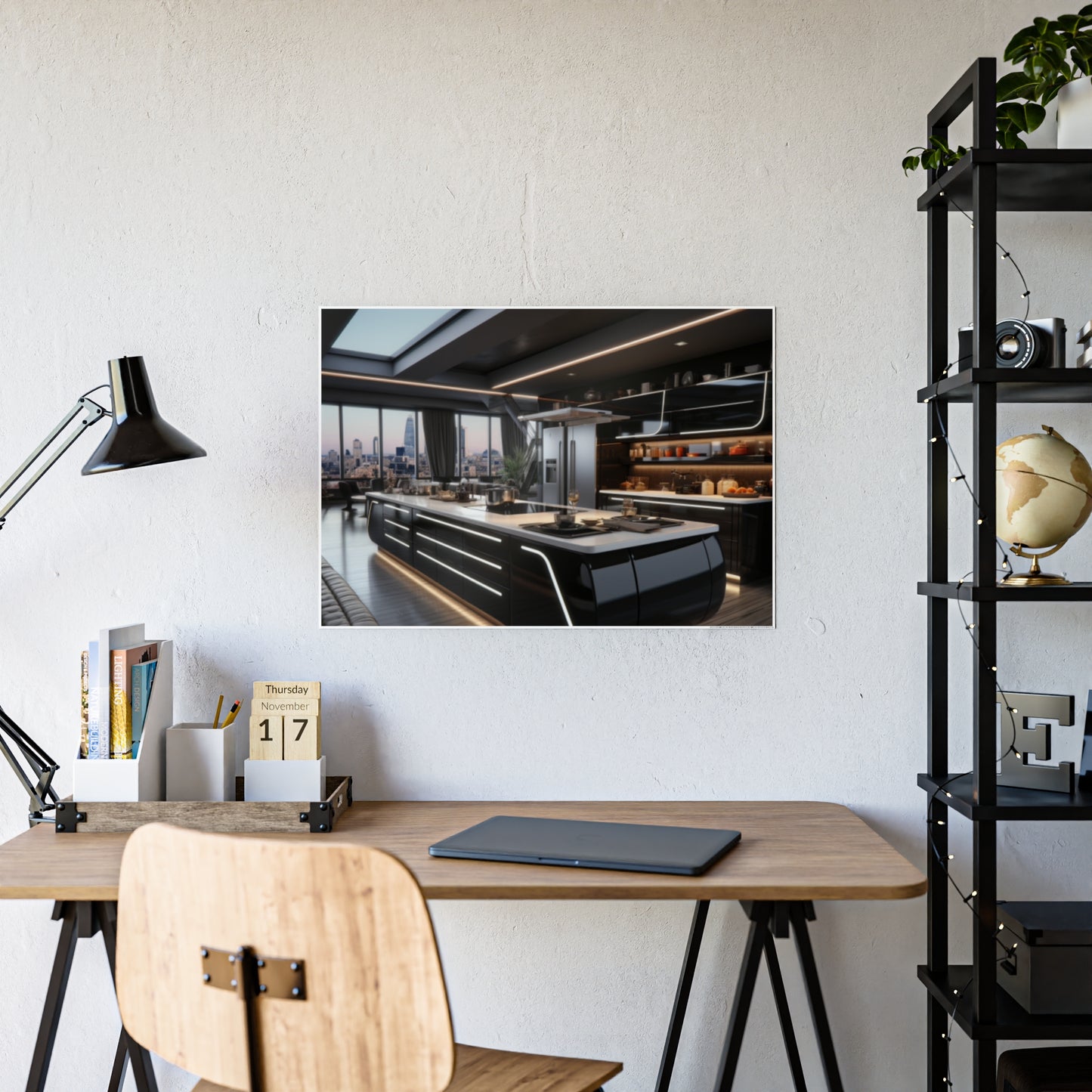 Urban Chic Meets Nature's Calm- Modern Kitchen Poster