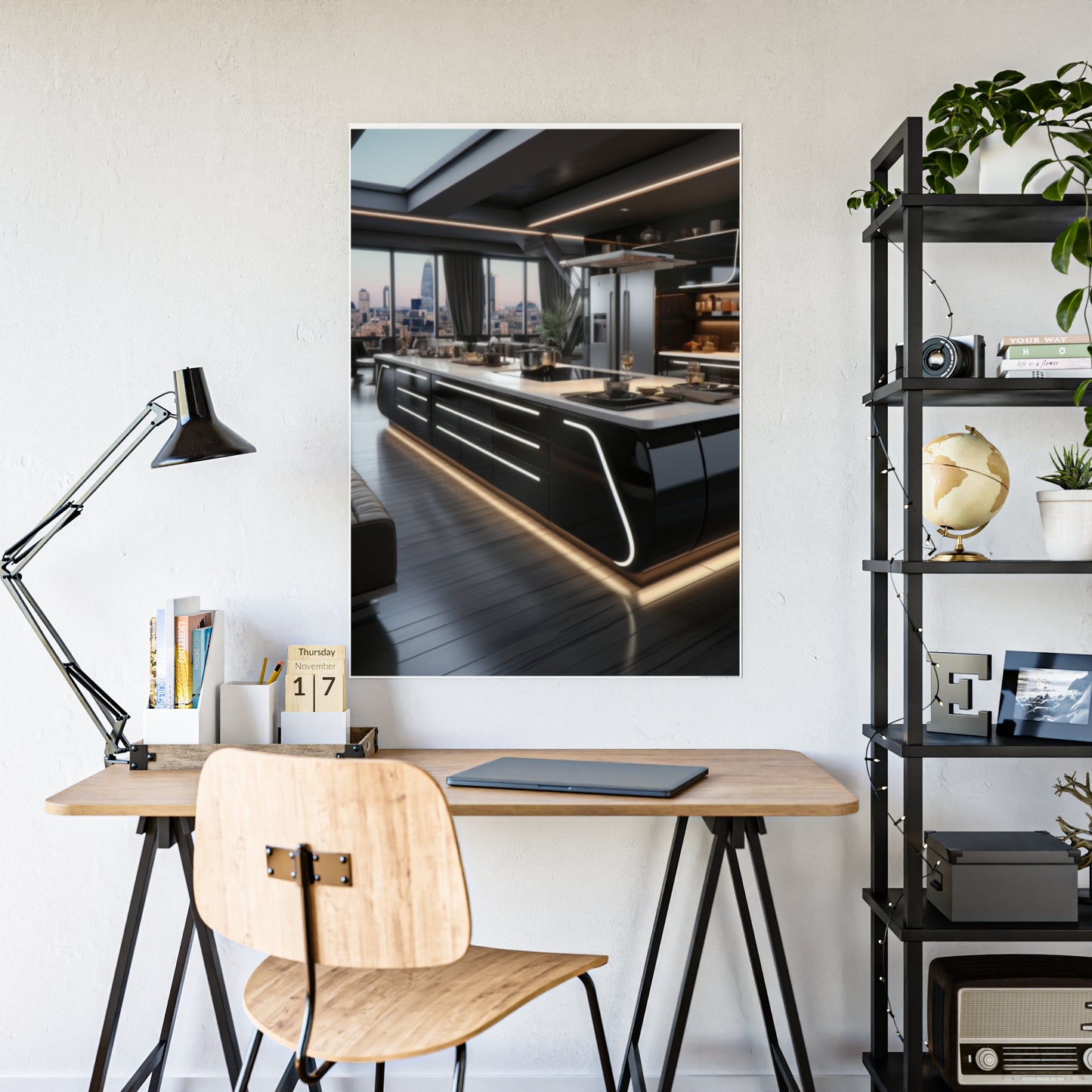 Urban Chic Meets Nature's Calm- Modern Kitchen Poster