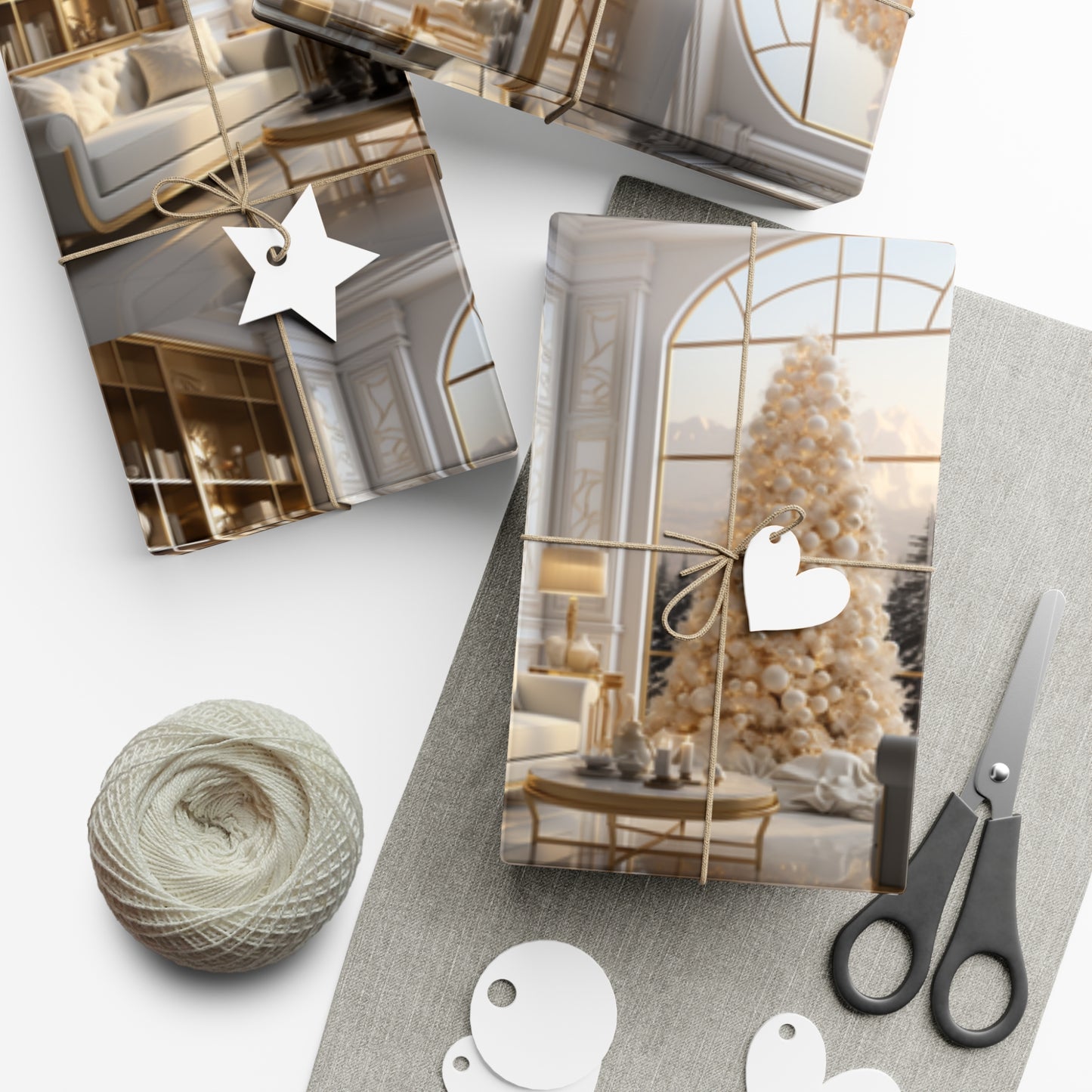 Elegant Gold and White Holiday Wrapping Paper Collection – Elevate Your Gifts with Sophisticated Style