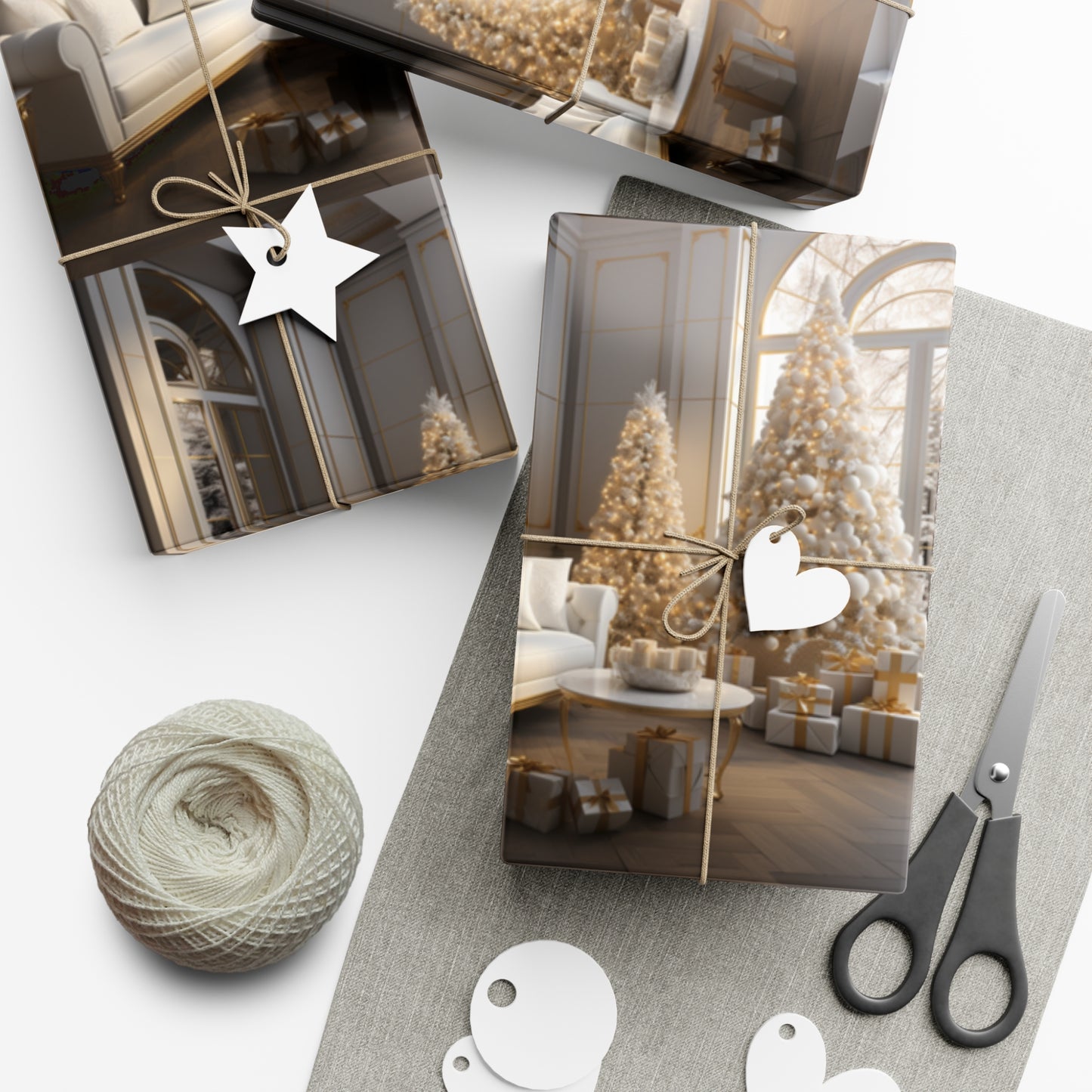 Elegant Gold and White Holiday Wrapping Paper Collection – Elevate Your Gifts with Sophisticated Style