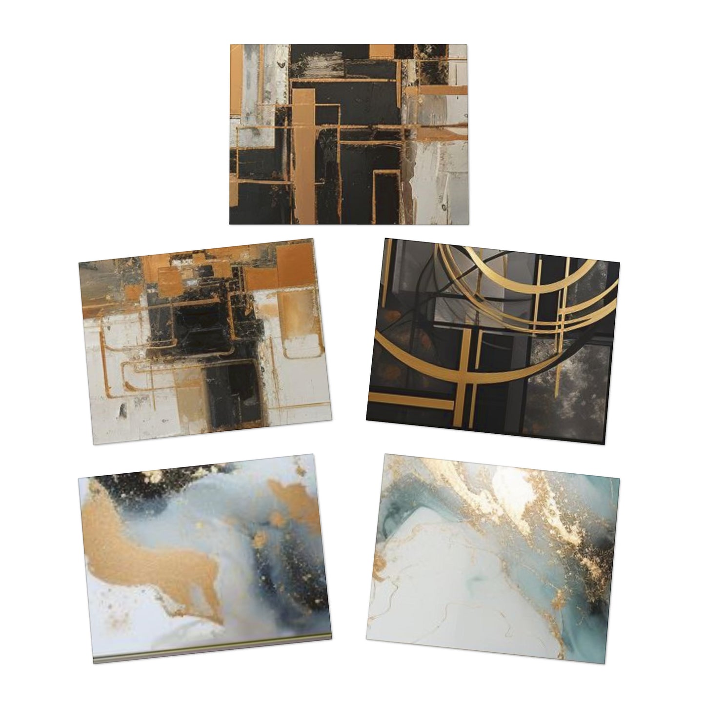 Elegance in Ink: Gold & Black Abstract Art Note Card Set(5-Pack)