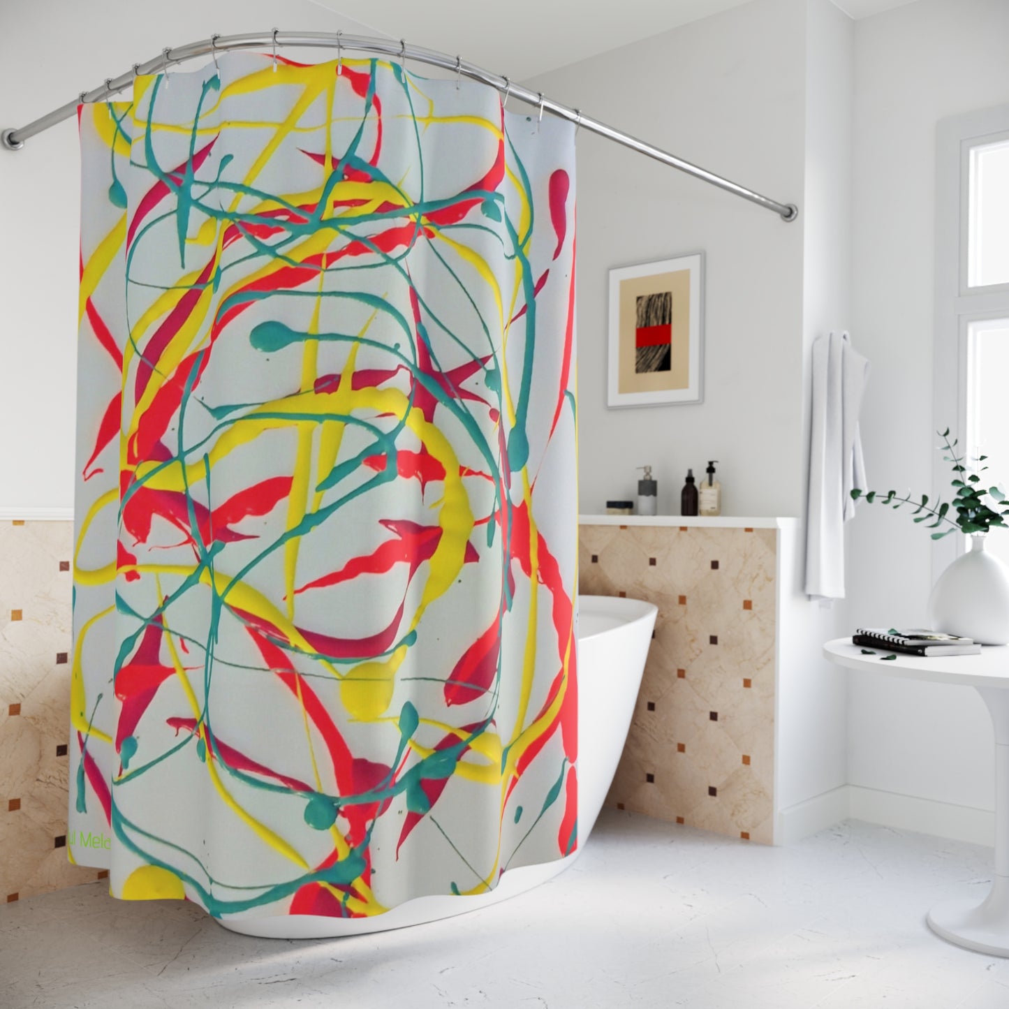 Canvas Cascade: Abstract Acrylic Art Shower Curtain Collection