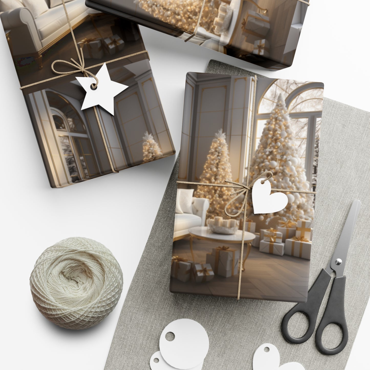 Elegant Gold and White Holiday Wrapping Paper Collection – Elevate Your Gifts with Sophisticated Style