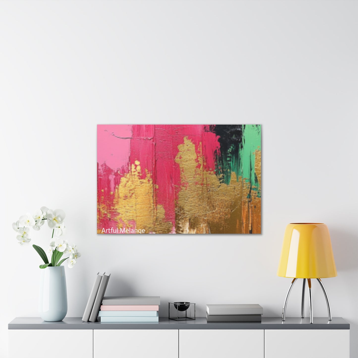 Acrylic Abstract Canvas Print - Homage To The Divine Nine/Pink Green Black and Gold 8