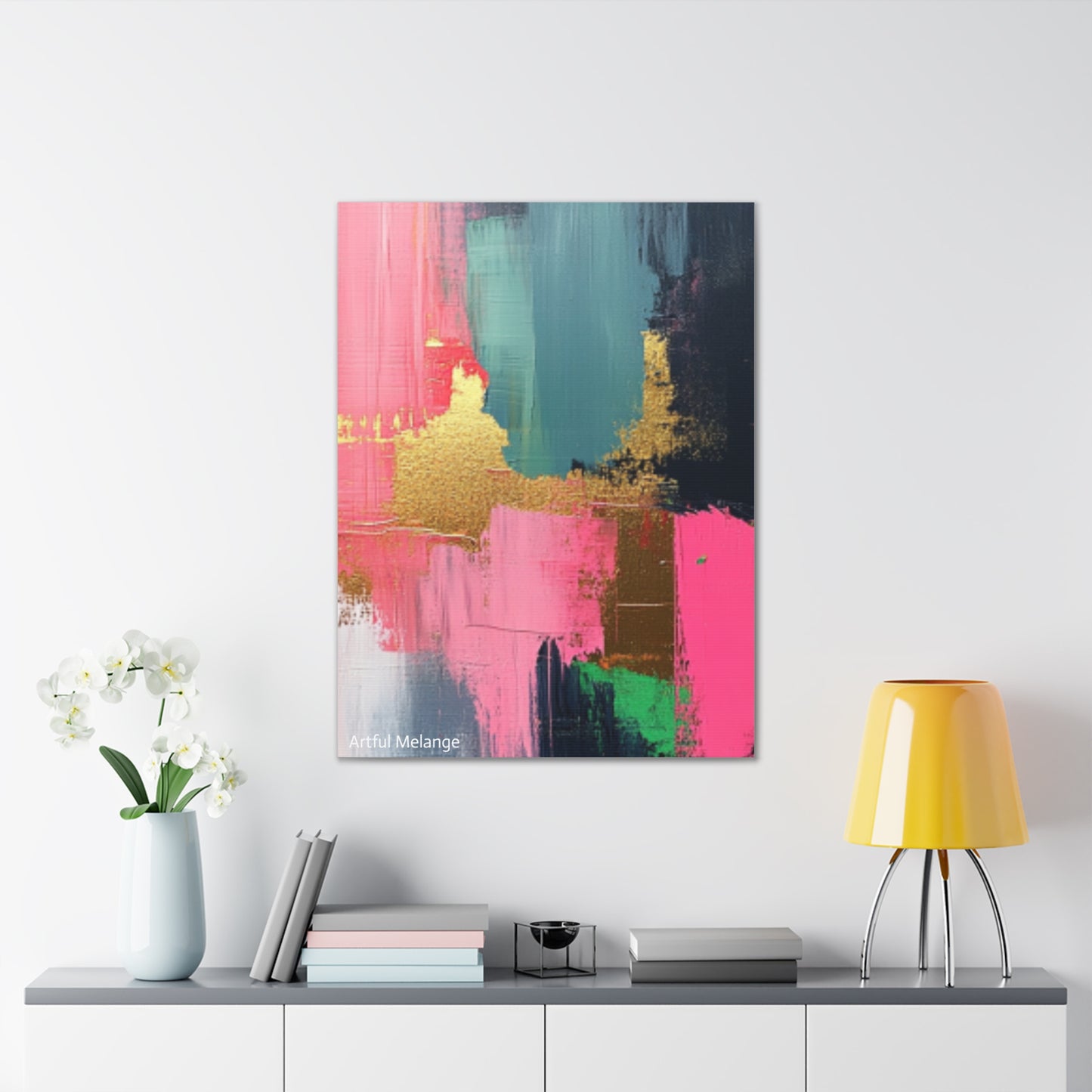 Acrylic Abstract Canvas Print - Homage to the Divine Nine/Pink Green Black and Gold 5