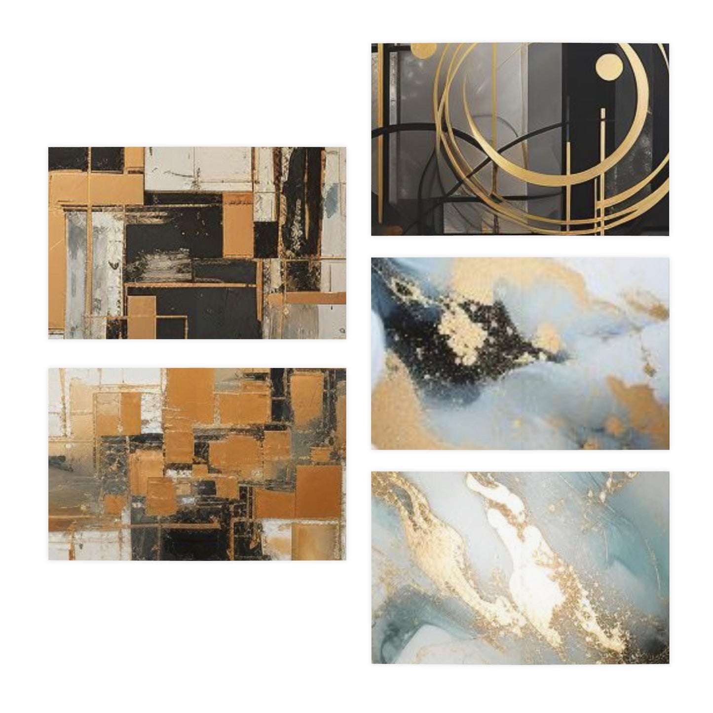 Elegance in Ink: Gold & Black Abstract Art Note Card Set(5-Pack)