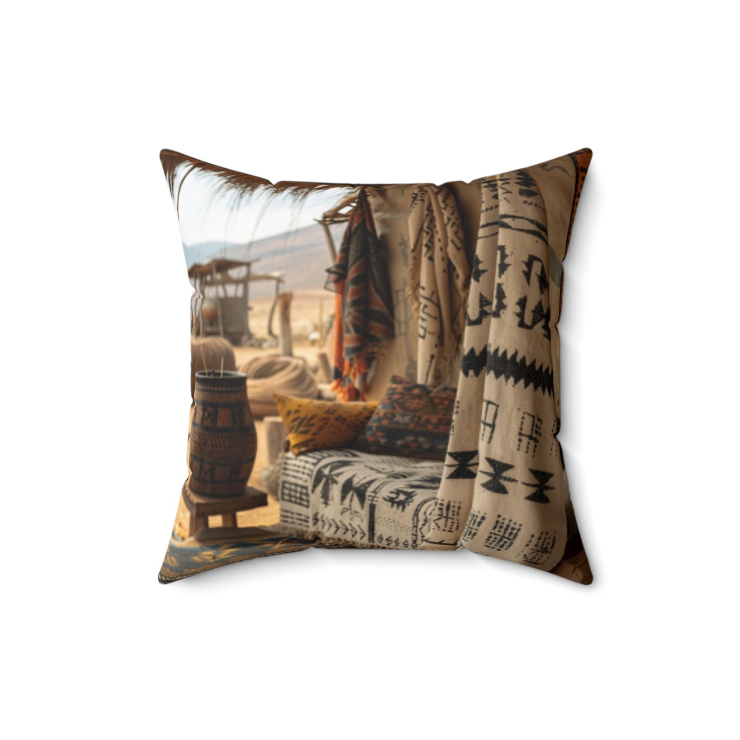 African Mud Cloth Design Square Pillow