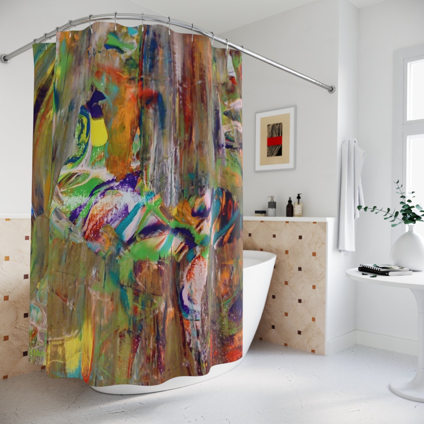 Canvas Cascade: Abstract Acrylic Art Shower Curtain Collection