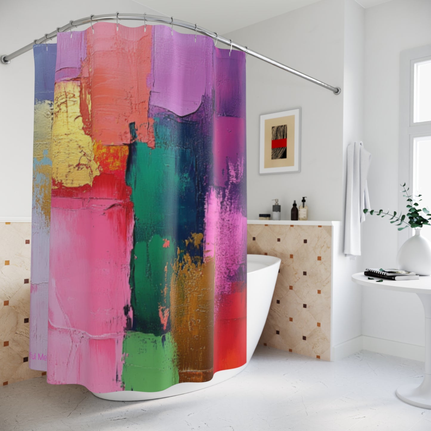 Canvas Cascade: Abstract Acrylic Art Shower Curtain Collection