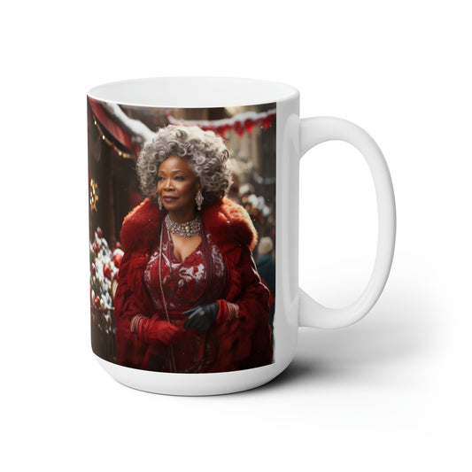 Queen Claus   White Ceramic Holiday Mug 15oz