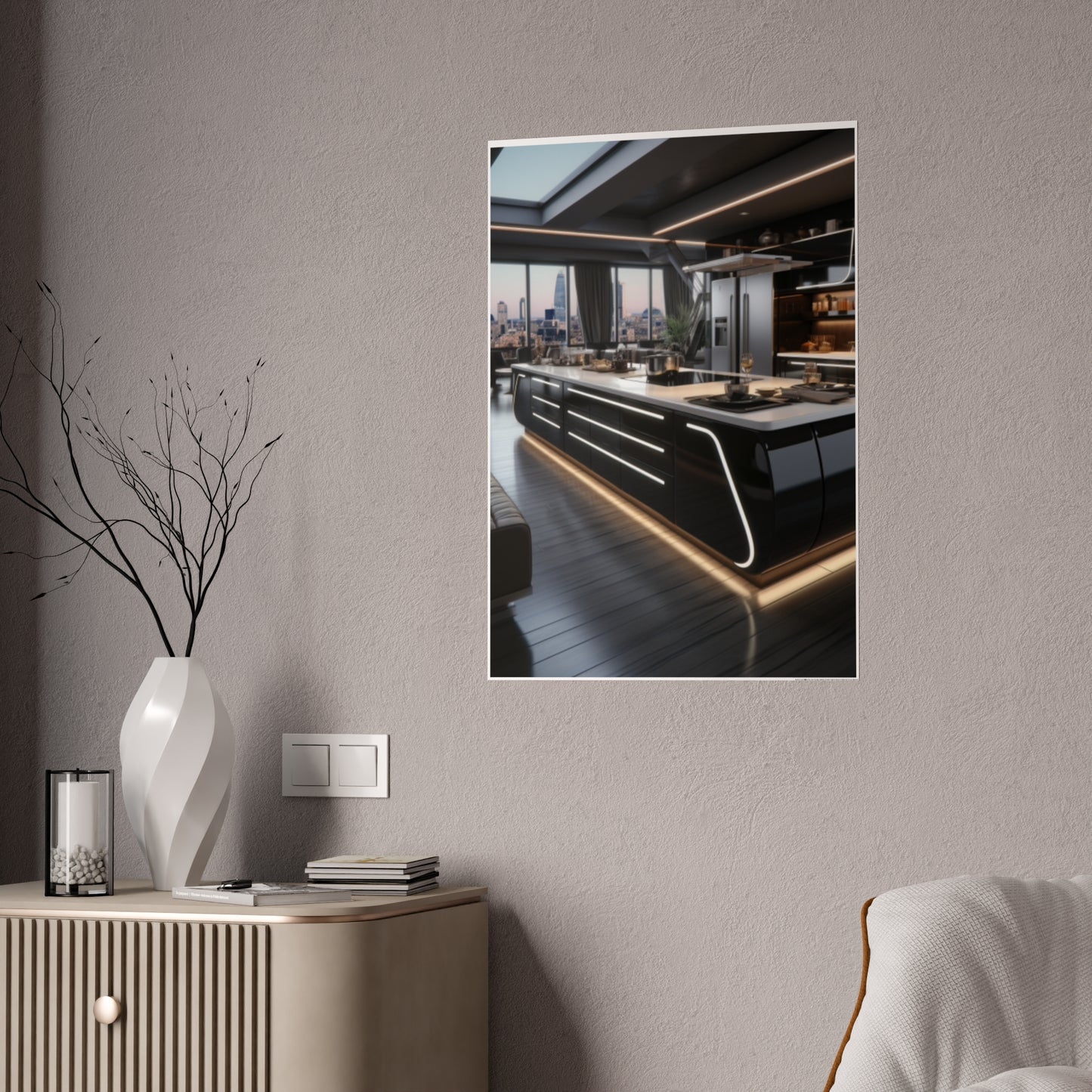 Urban Chic Meets Nature's Calm- Modern Kitchen Poster