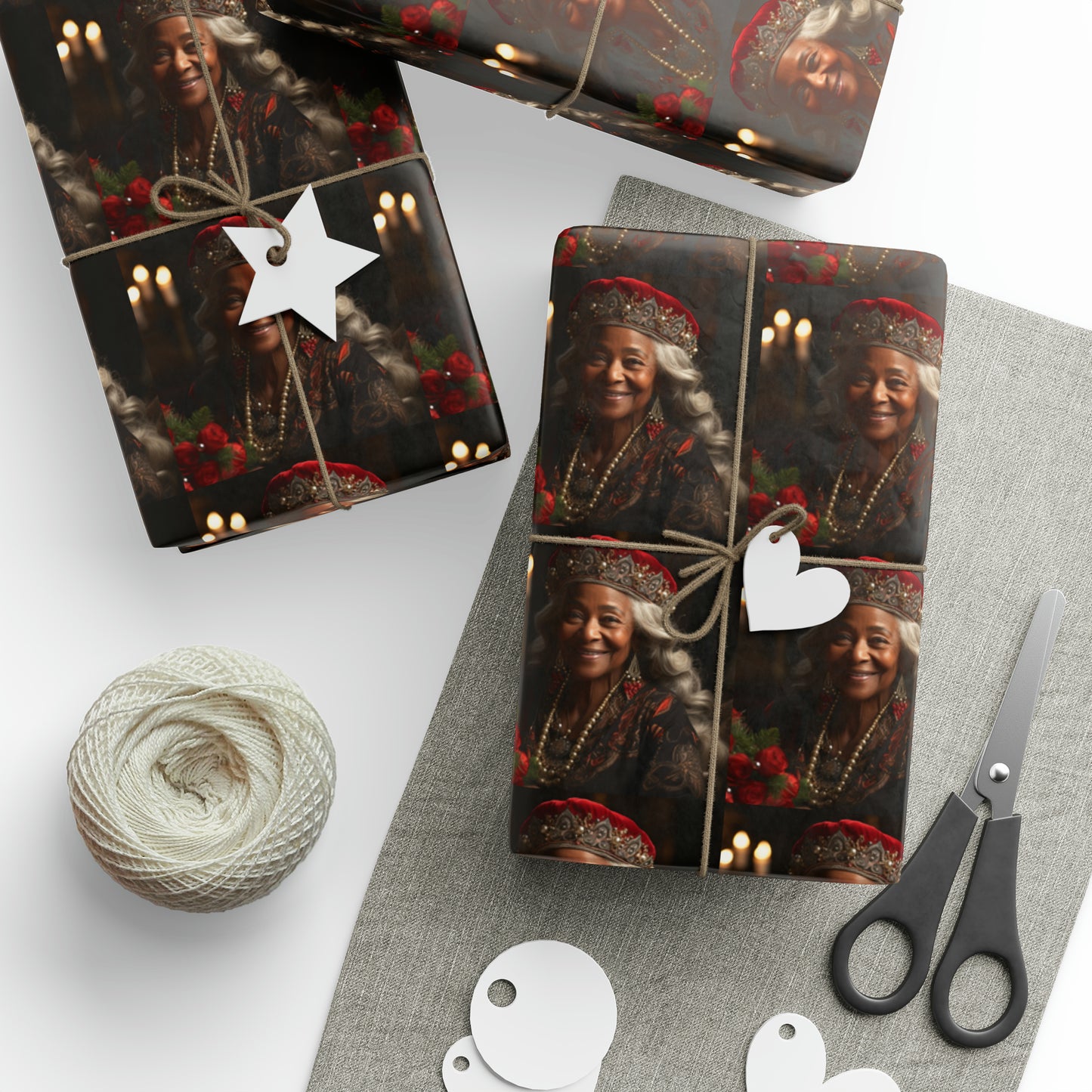 Afro-Centric Queen Claus Holiday Wrapping Paper - Dark & Rich Textured Design