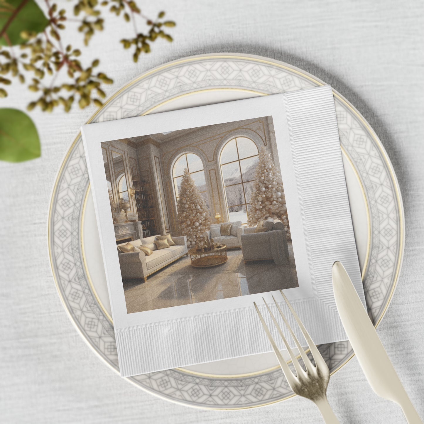 Elegance in Gold and White Holiday Napkin Set