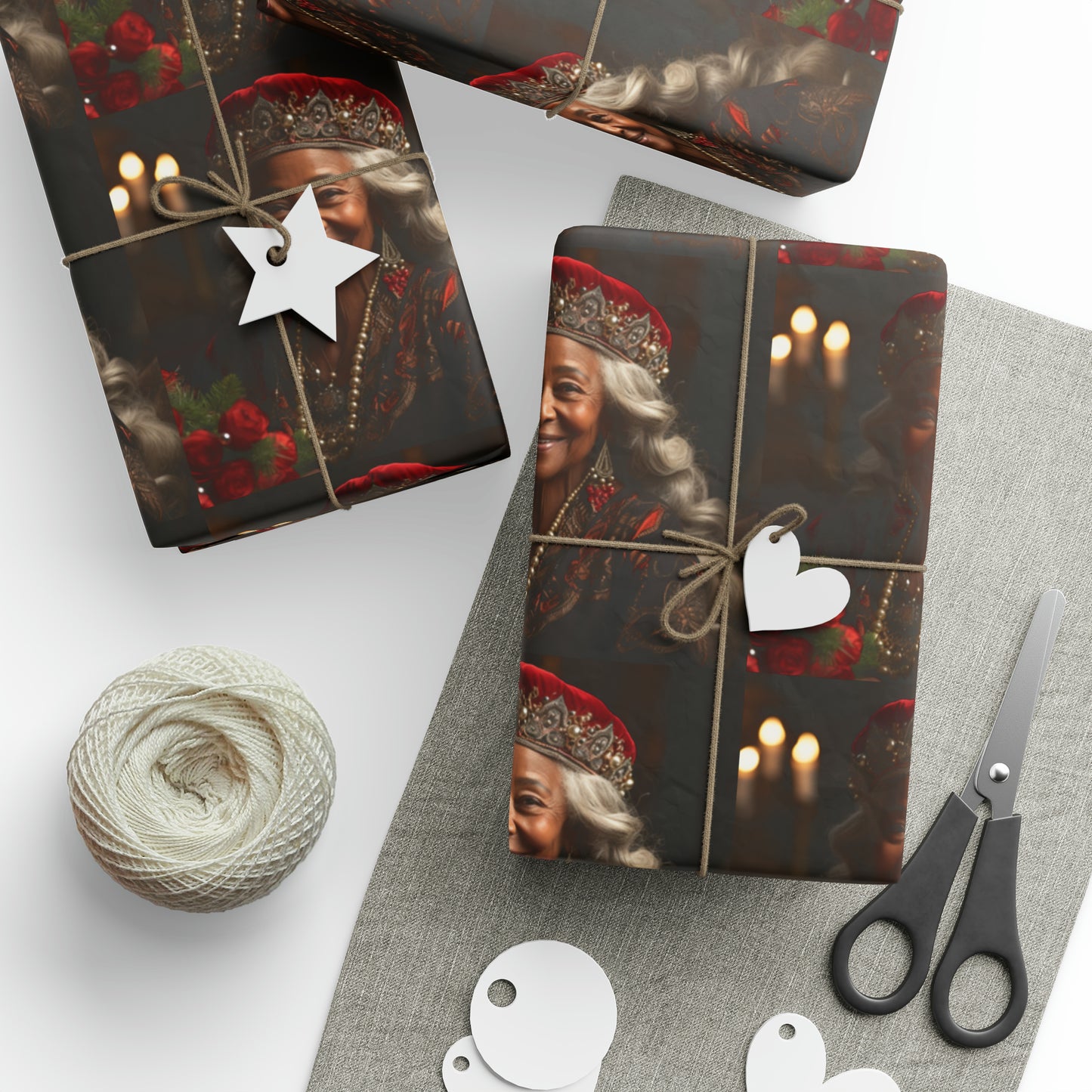 Afro-Centric Queen Claus Holiday Wrapping Paper - Dark & Rich Textured Design