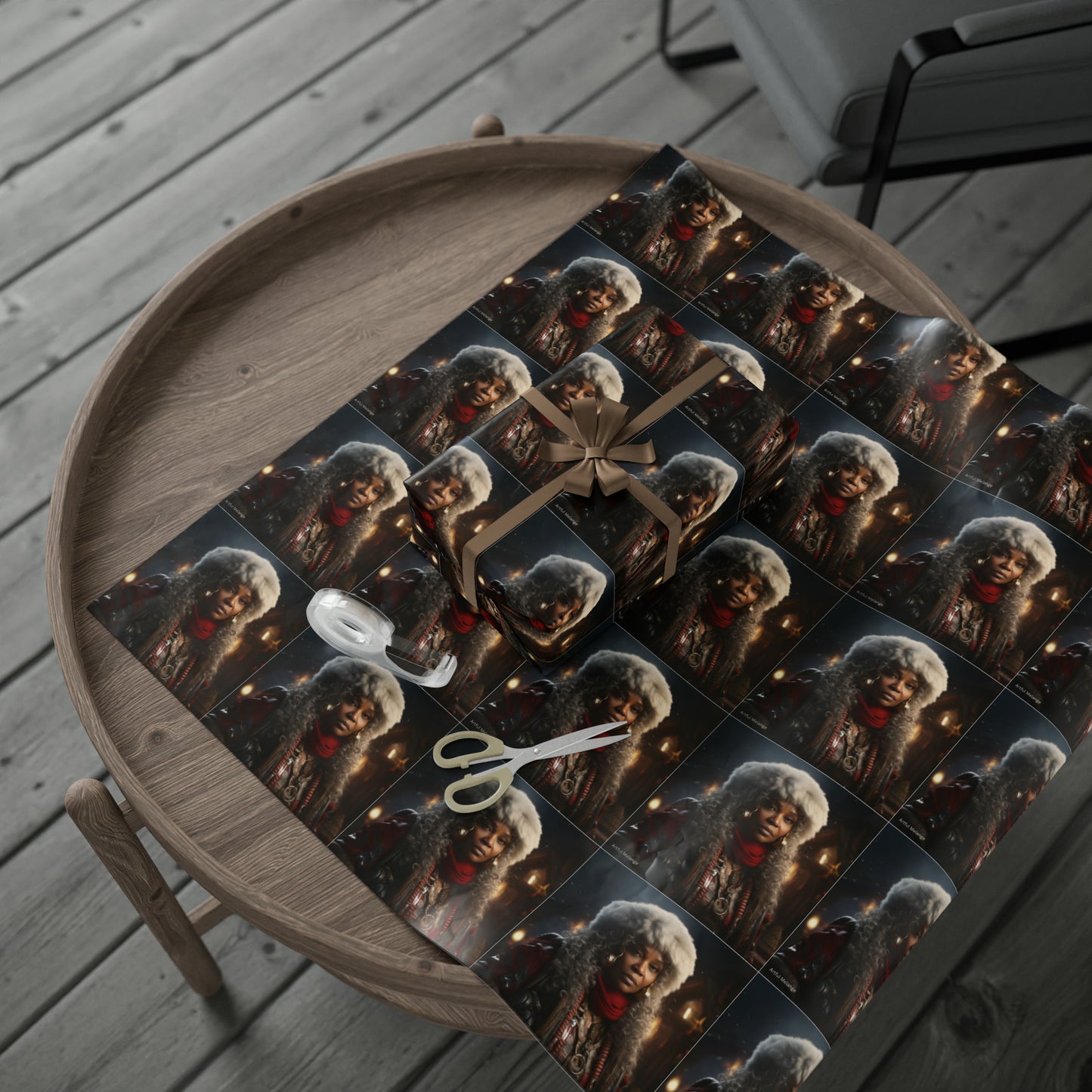 Afro-Centric Queen Claus Holiday Wrapping Paper - Dark & Rich Textured Design