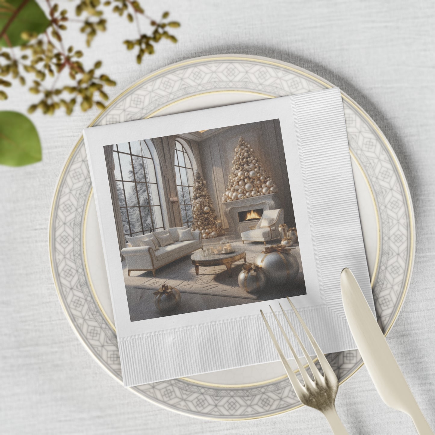 Elegance in Gold and White Holiday Napkin Set