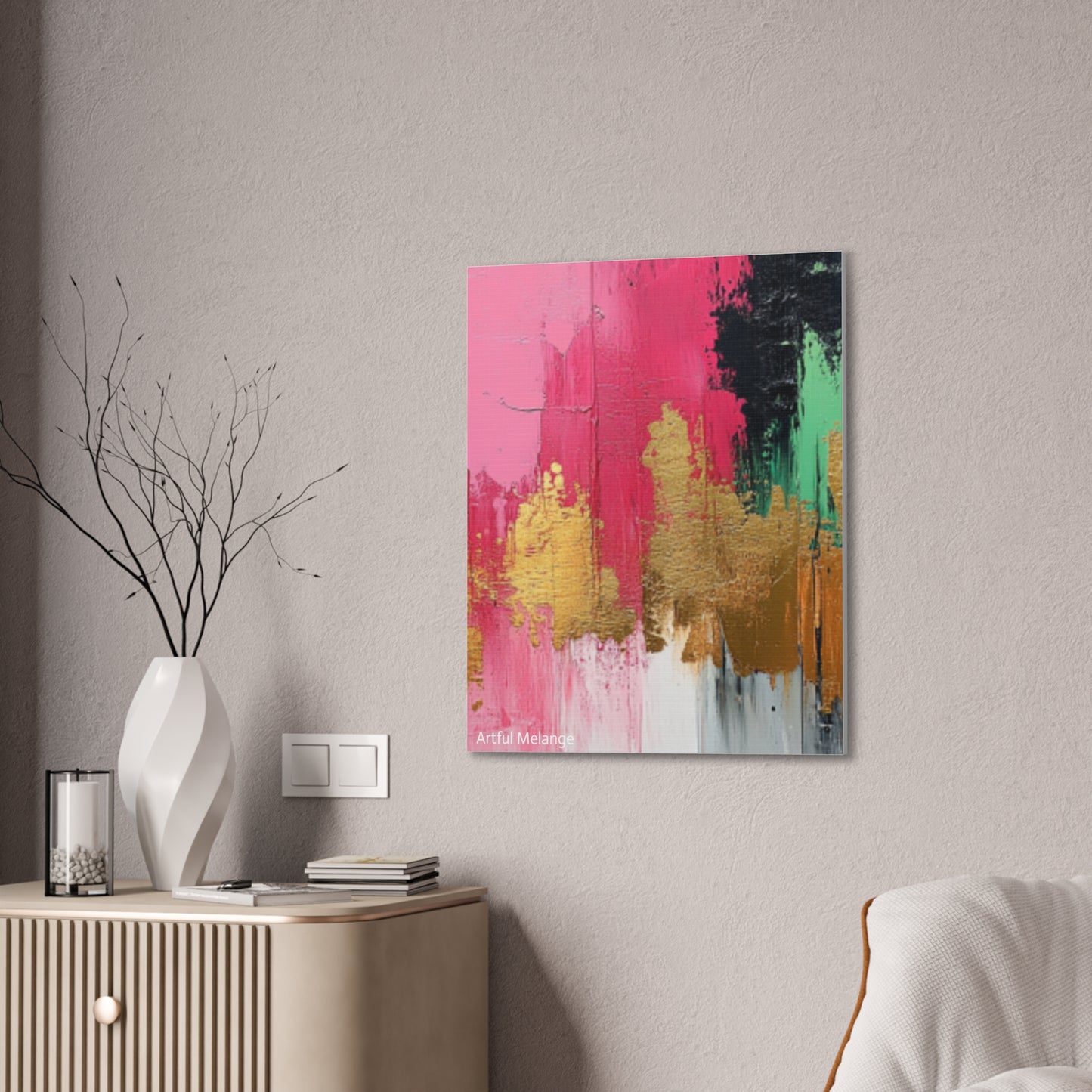 Acrylic Abstract Canvas Print - Homage To The Divine Nine/Pink Green Black and Gold 8