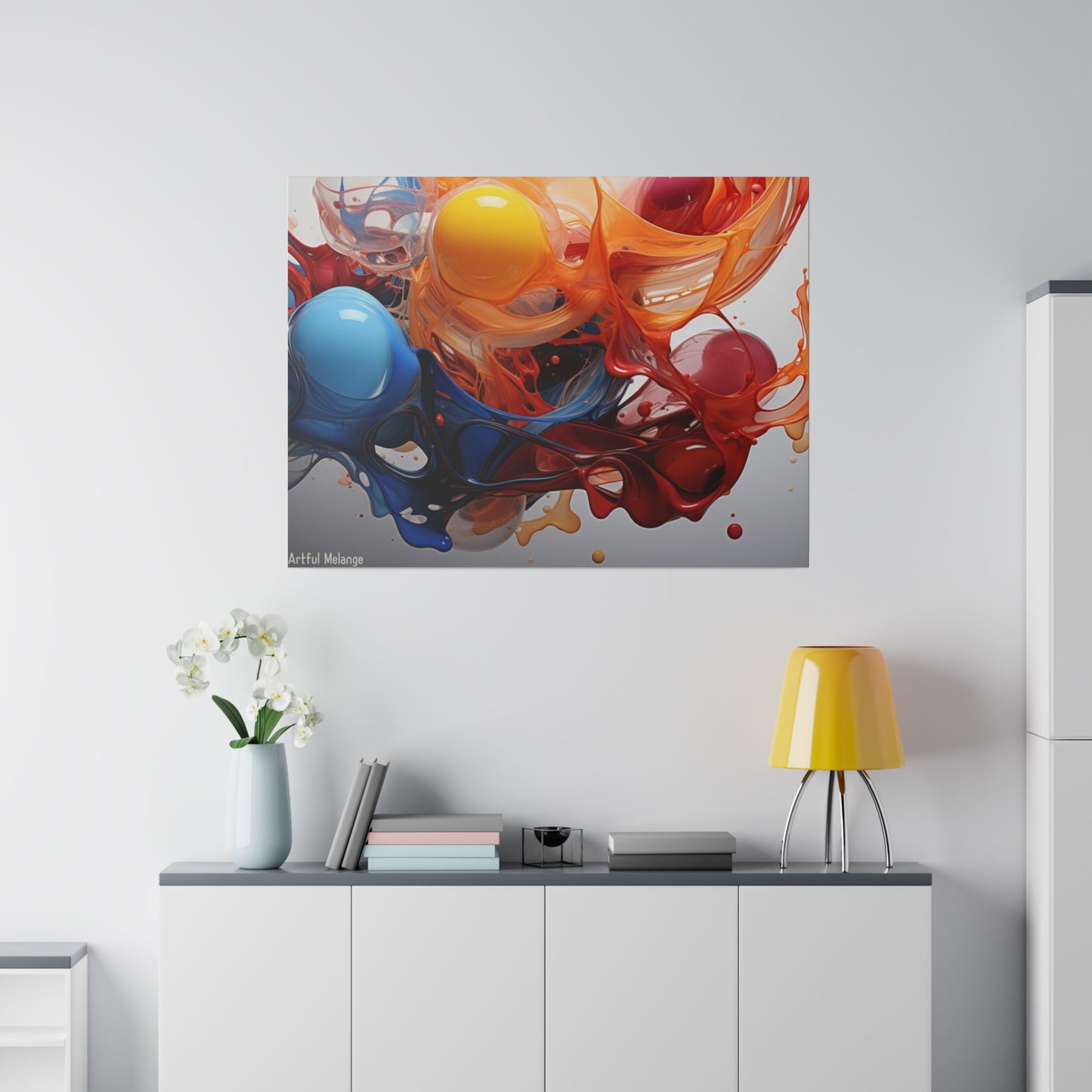 Colorful Balloon-Inspired Matt Canvas Print with Sweeping Acrylic Brush Strokes