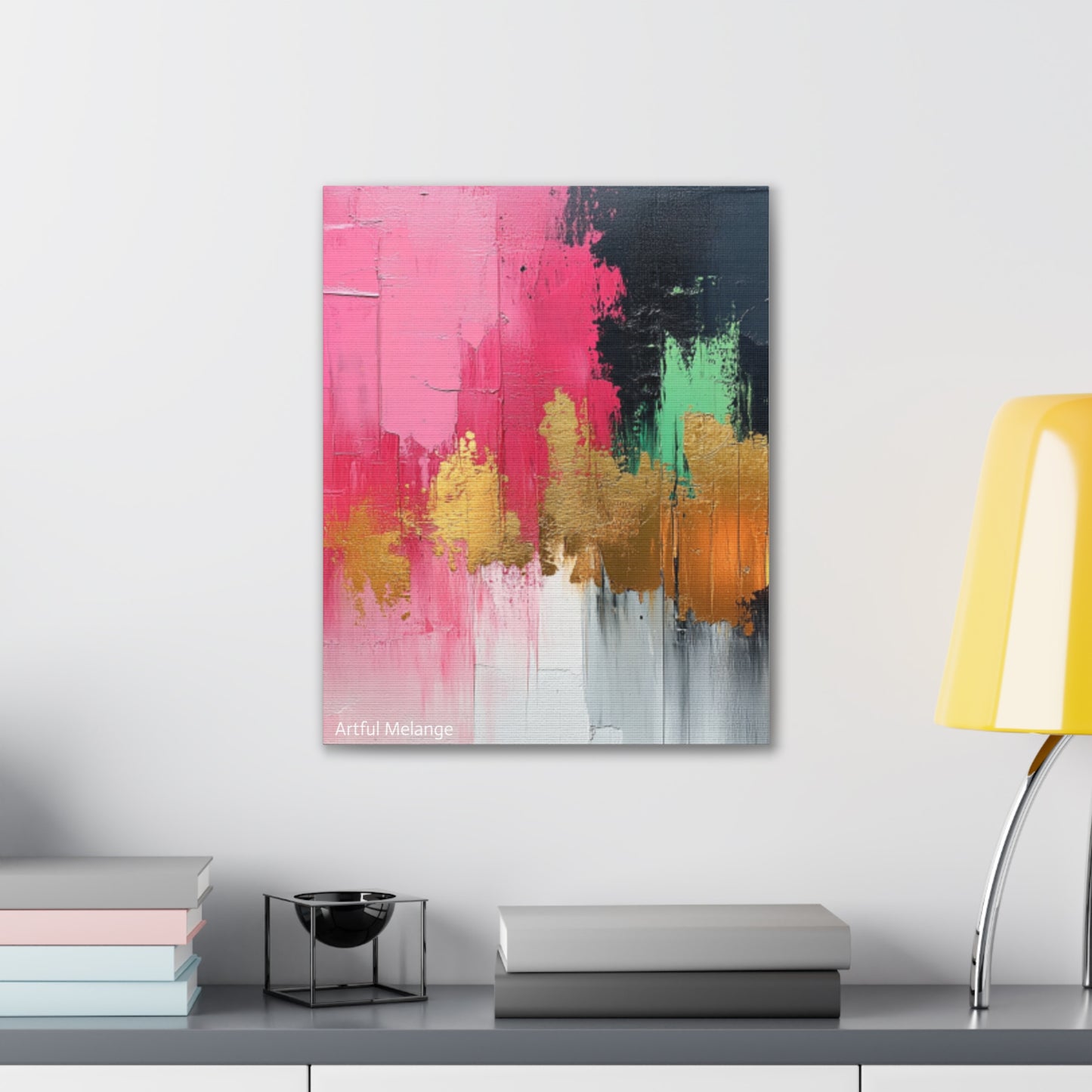 Acrylic Abstract Canvas Print - Homage To The Divine Nine/Pink Green Black and Gold 8