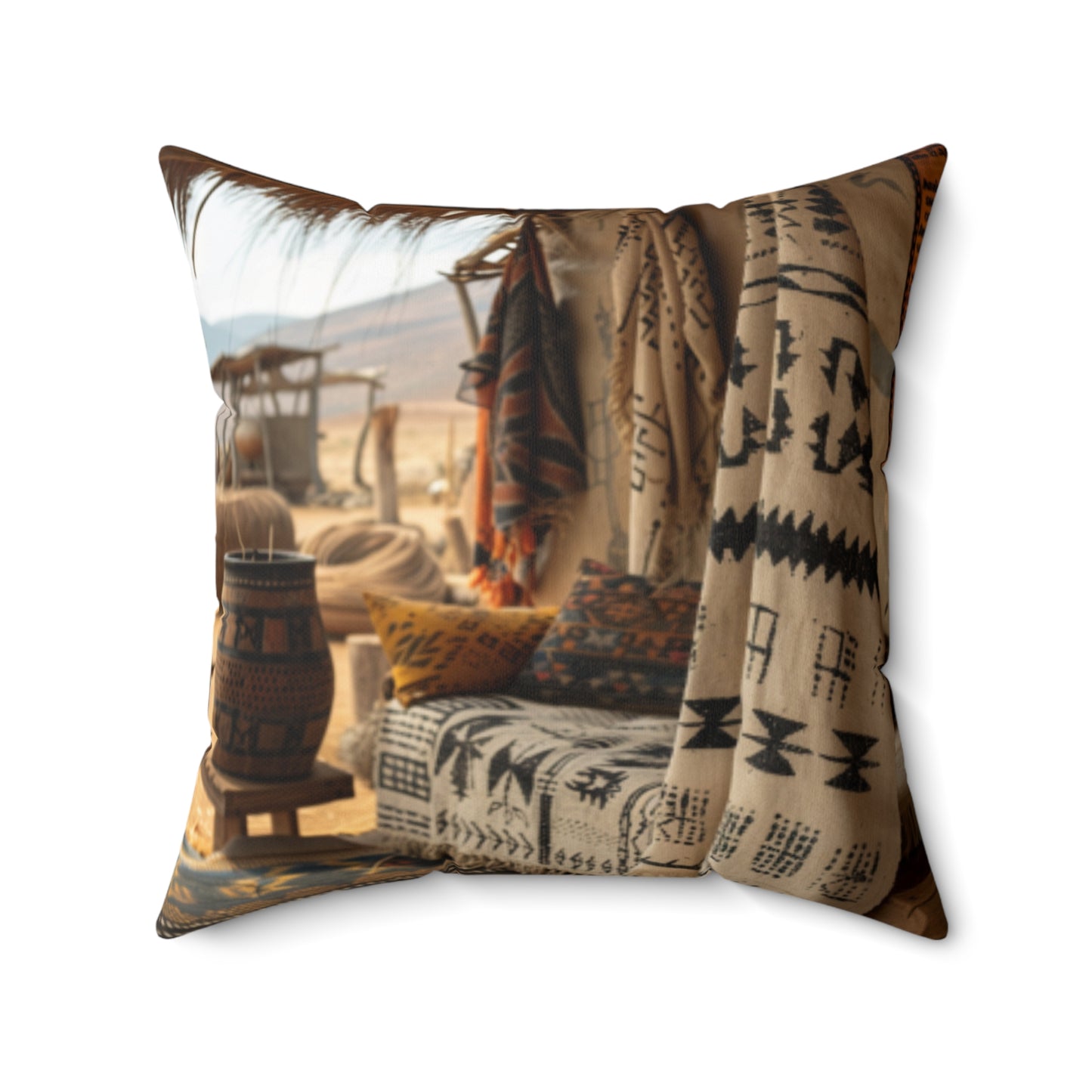 African Mud Cloth Design Square Pillow