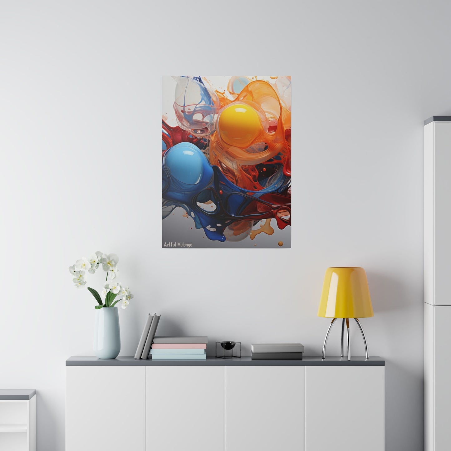 Colorful Balloon-Inspired Matt Canvas Print with Sweeping Acrylic Brush Strokes