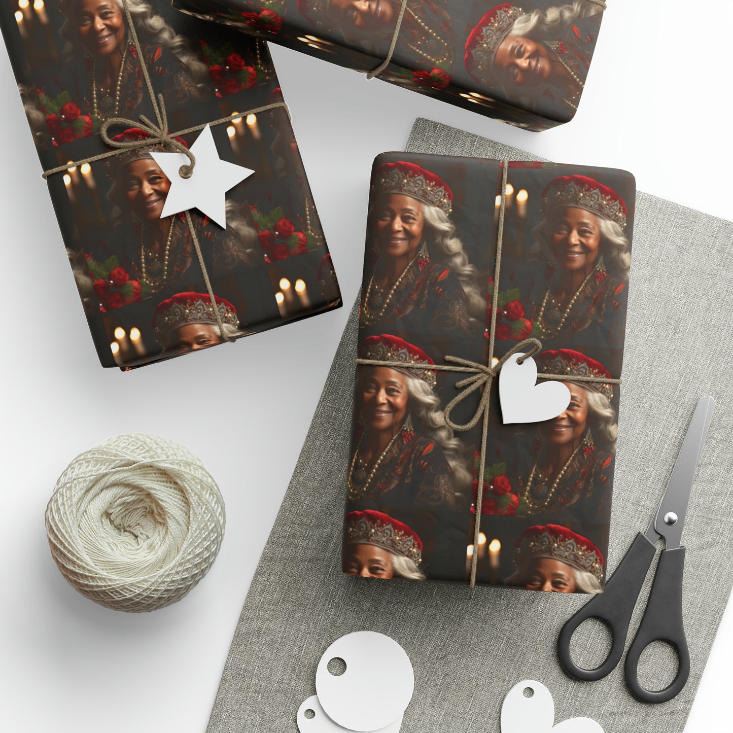 Afro-Centric Queen Claus Holiday Wrapping Paper - Dark & Rich Textured Design