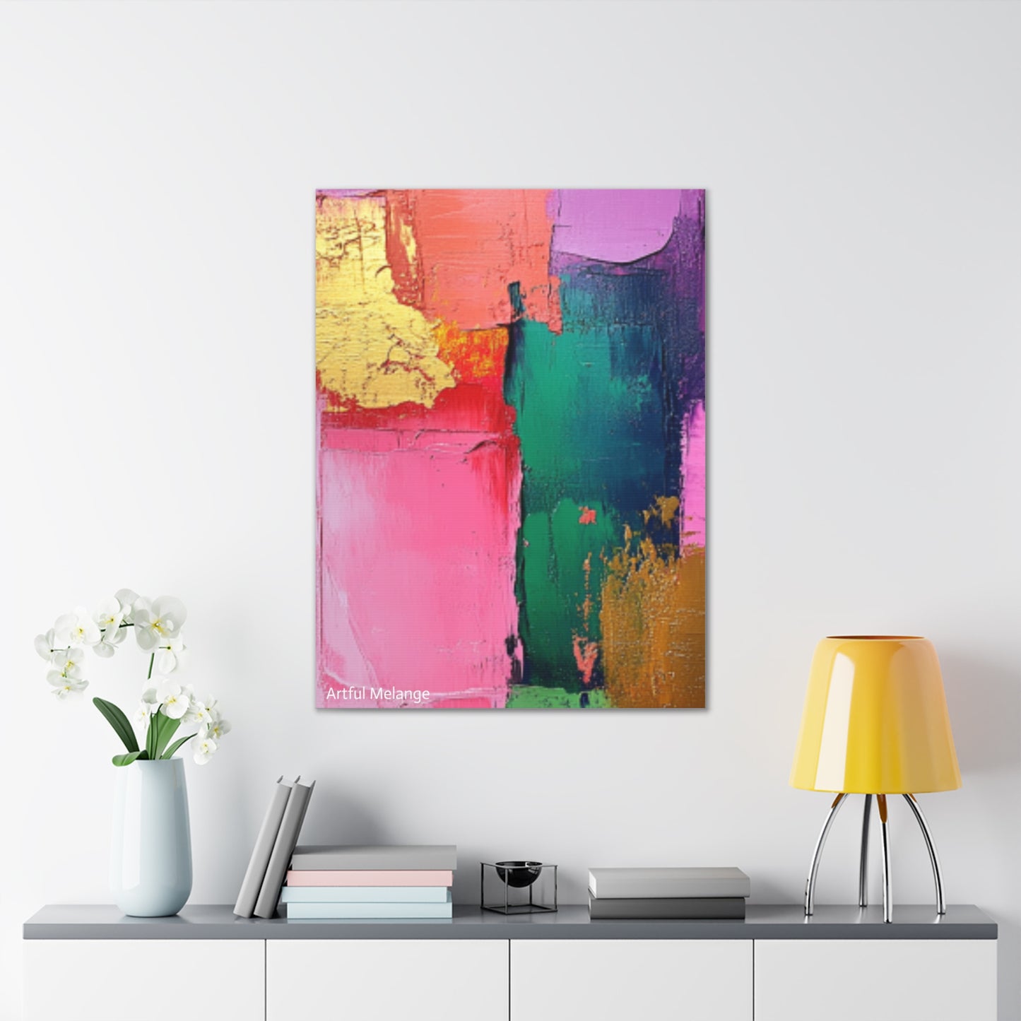 Acrylic Abstract Canvas Print - Homage to the Divine Nine/Pink Green Purple and Gold 1